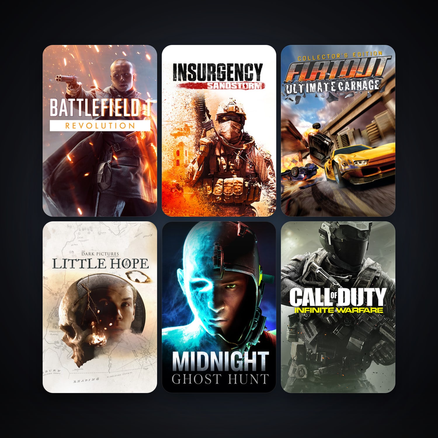 FlatOut: Ultimate Carnage + Call of Duty: Infinite Warfare, 17 games, clean — HabibiAccounts