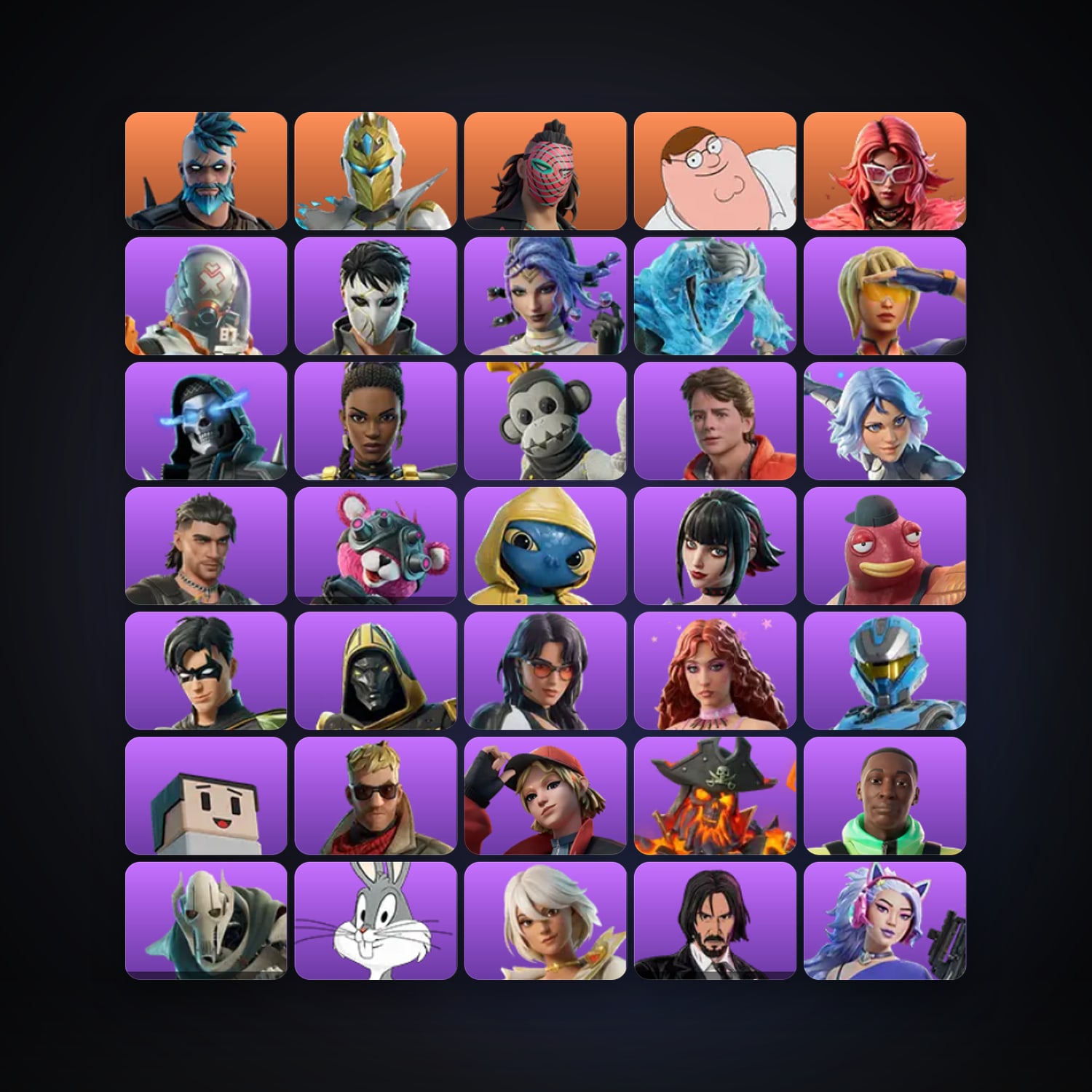 Fortnite locker — 204 skins — 500 V-Bucks — lvl 3289 — HabibiAccounts