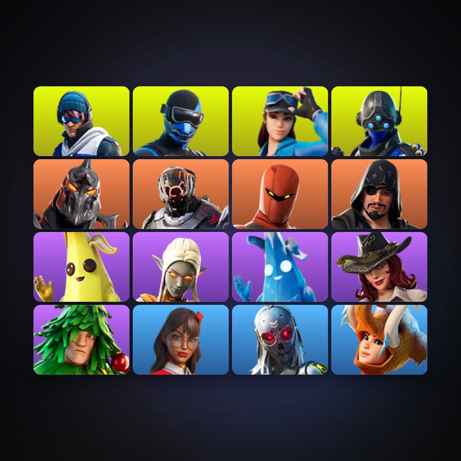 Fortnite locker — 16 skins — lvl 910 — HabibiAccounts
