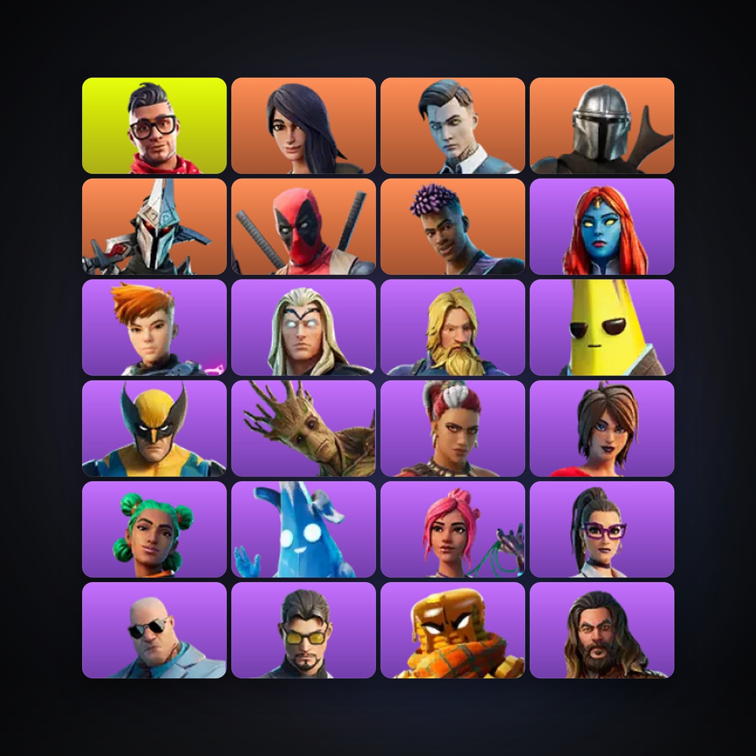 Fortnite locker — 38 skins — 900 V-Bucks — lvl 707 — HabibiAccounts