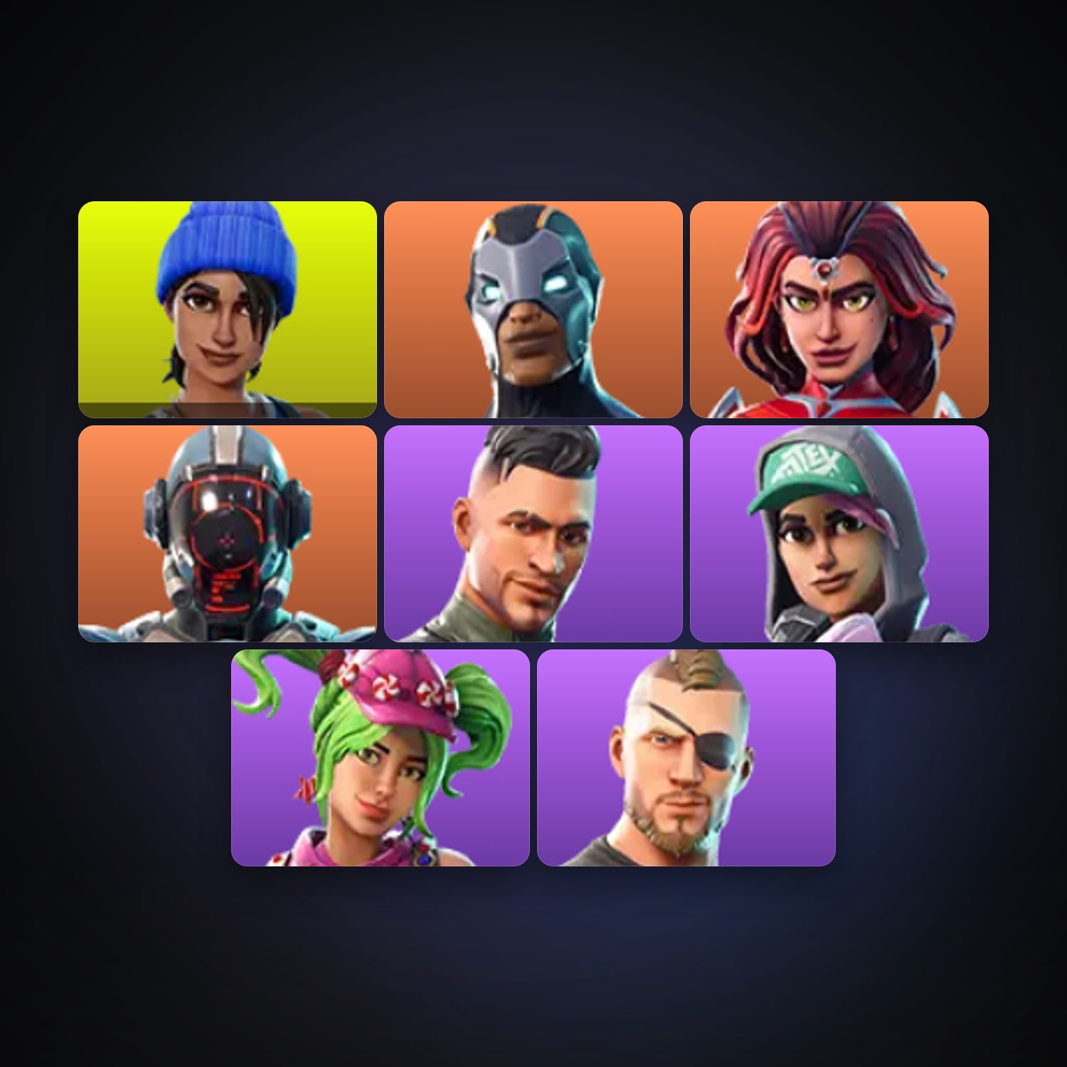 Fortnite locker — 8 skins — 350 V-Bucks — lvl 212 — HabibiAccounts