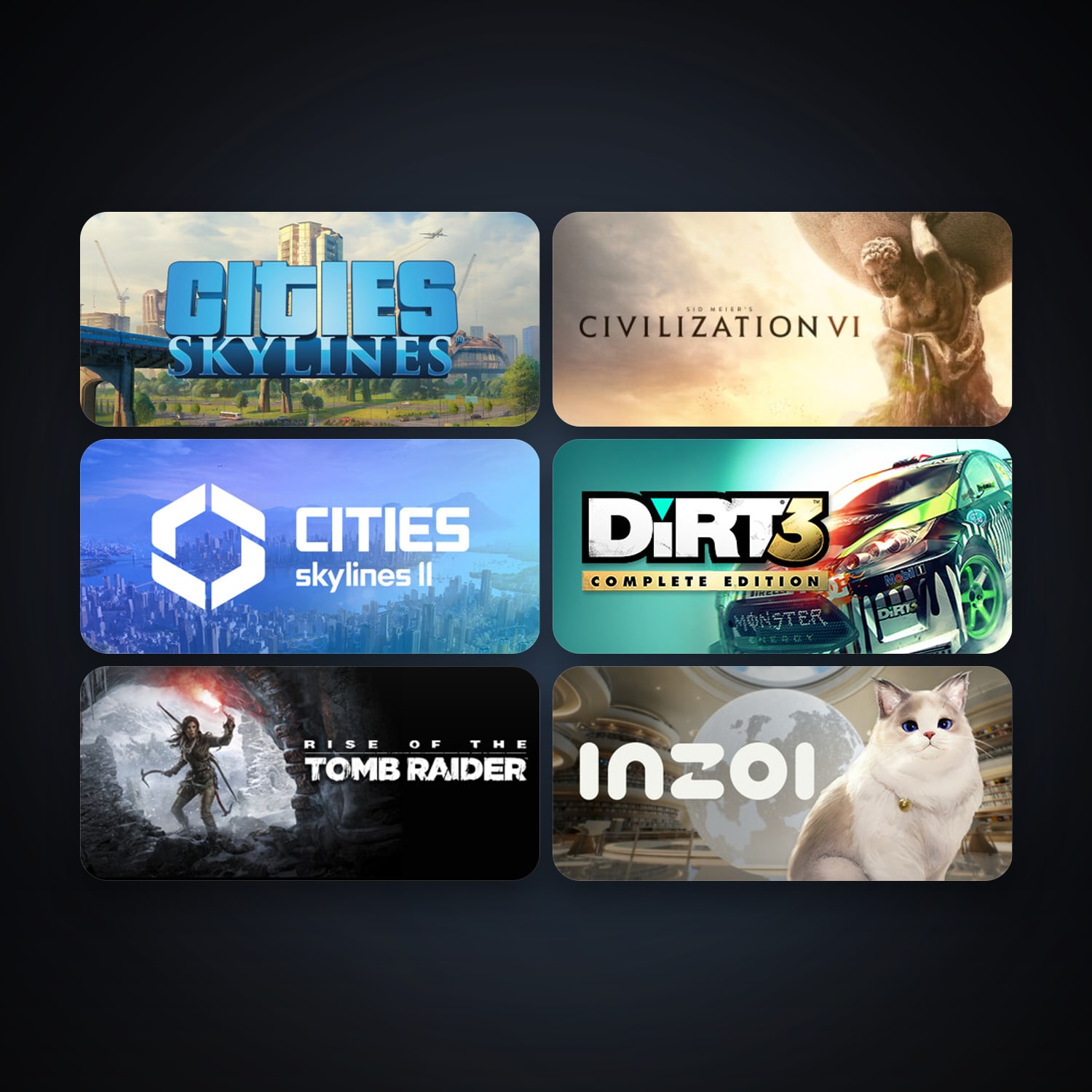 Cities: Skylines + Sid Meier's Civilization VI, 7 games, clean — HabibiAccounts