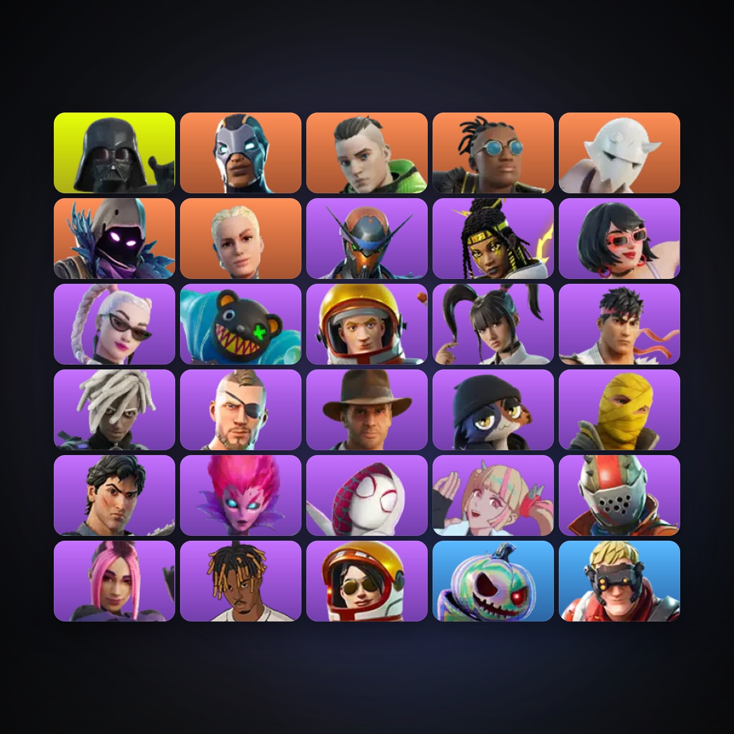 Fortnite locker — 30 skins — 400 V-Bucks — lvl 647 — HabibiAccounts