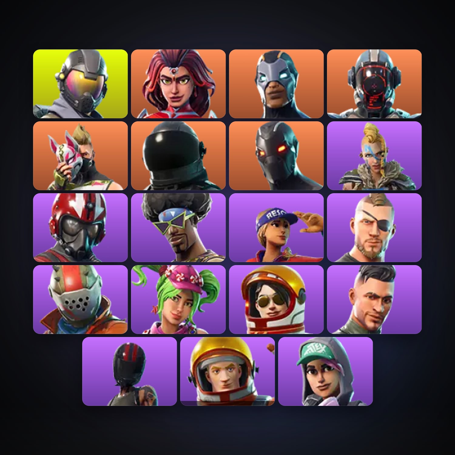 هالحساب فورتنايت Valor وCarbide، لوكر 19 سكن، 550 فيبوكس، لفل 266، 23 فوز — HabibiAccounts