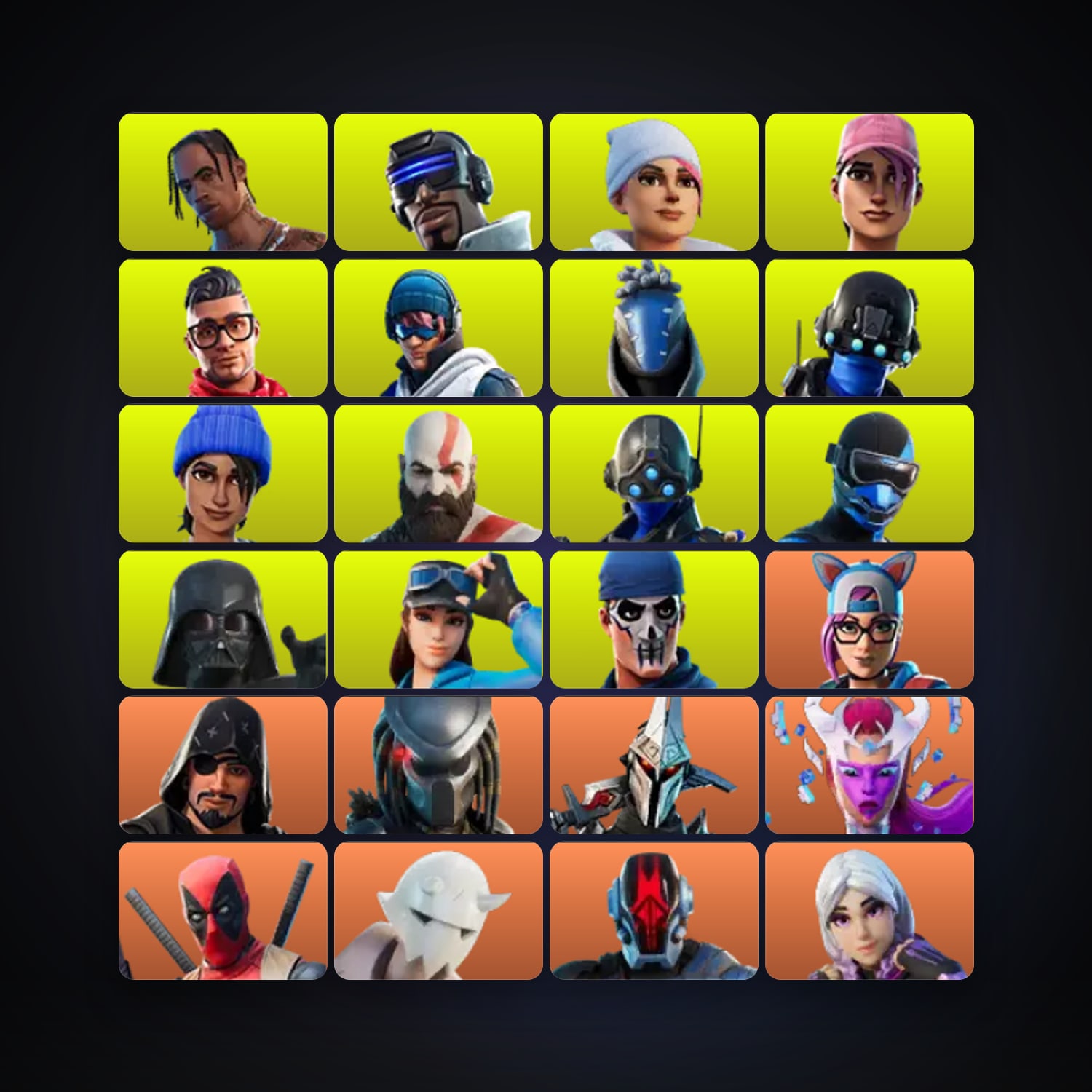 هالحساب فورتنايت، اللوكر مليان 288 سكن، 50 فيبوكس، لفل 2491، 160 فوز — HabibiAccounts