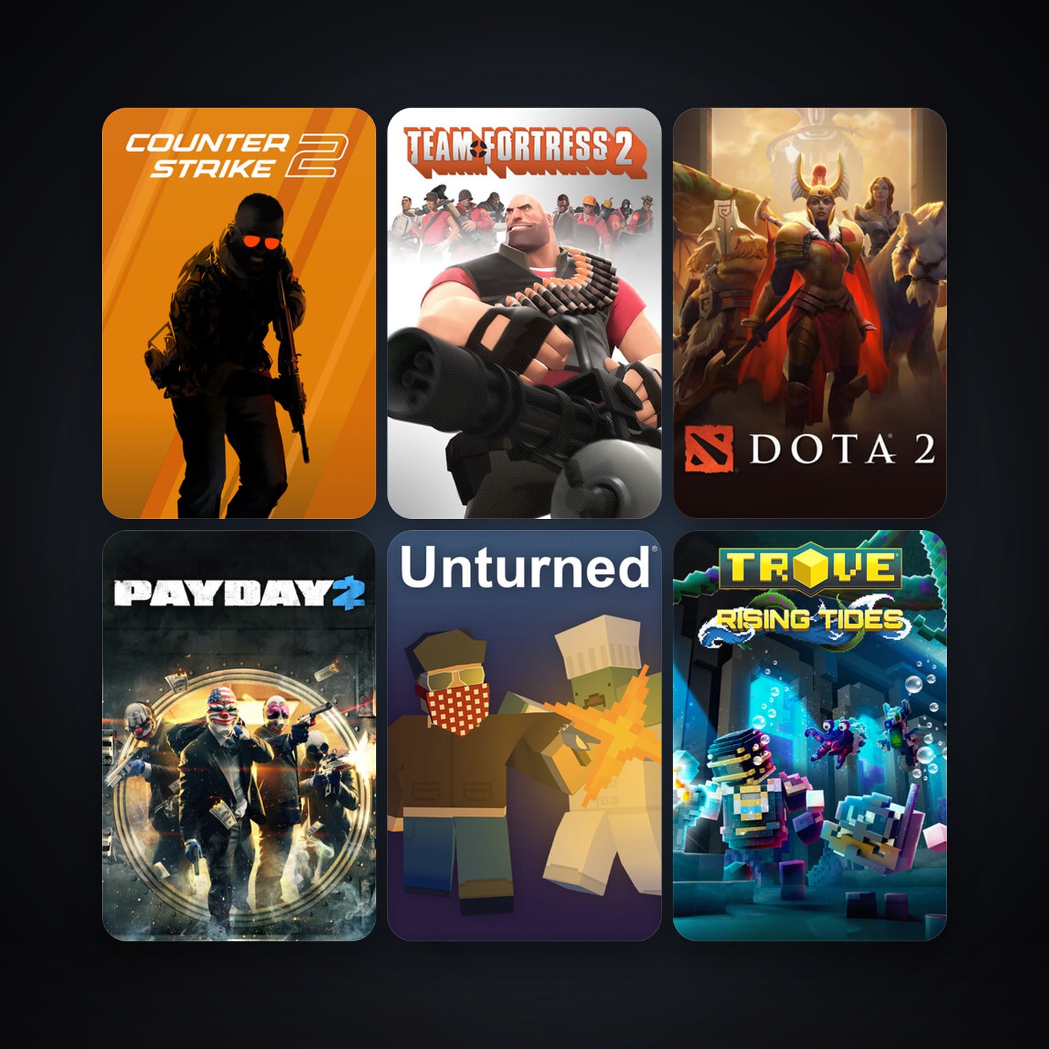 Team Fortress 2 + Dota 2, 14 games, Steam 10, clean — HabibiAccounts