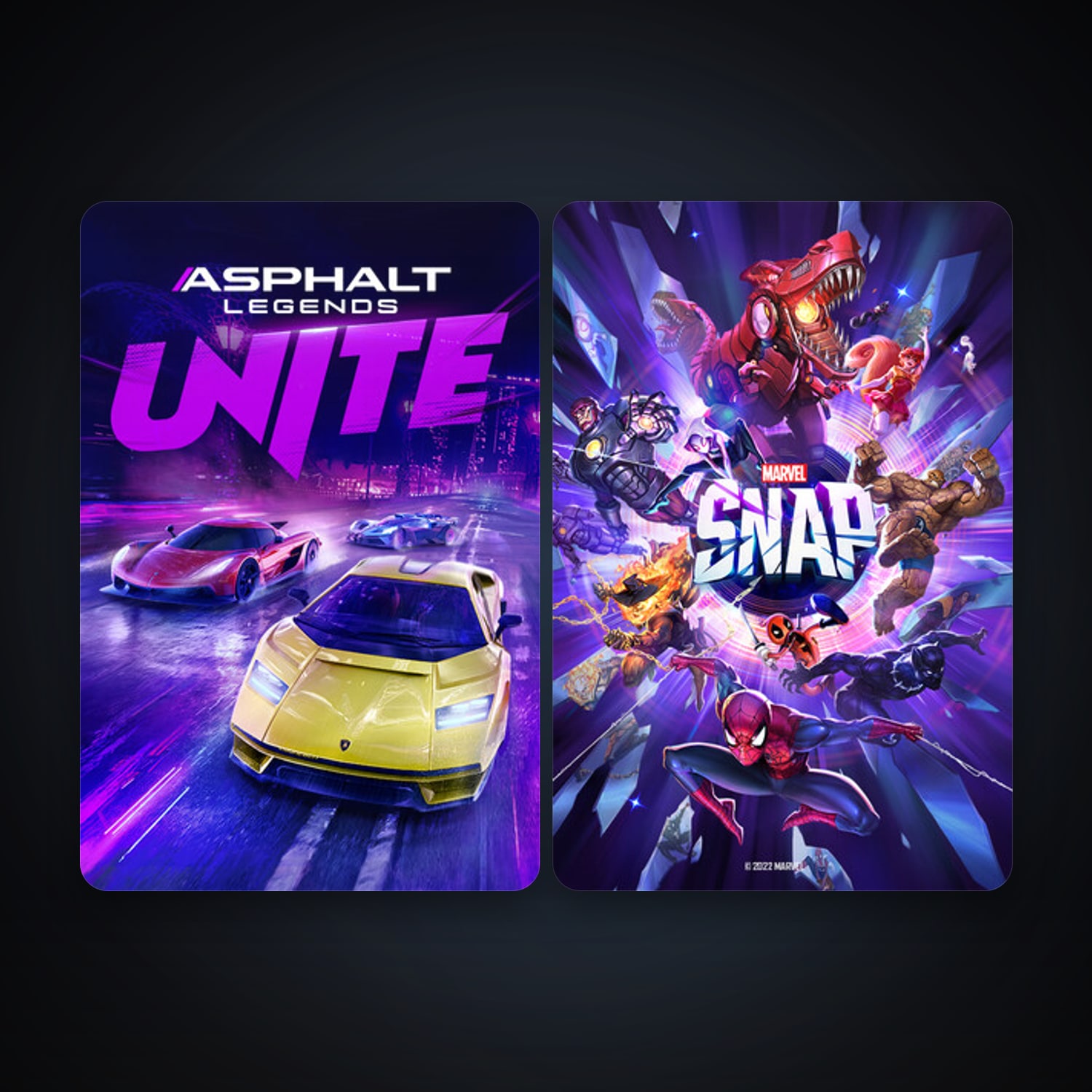 Asphalt Legends Unite + MARVEL SNAP, 3 games, clean — HabibiAccounts