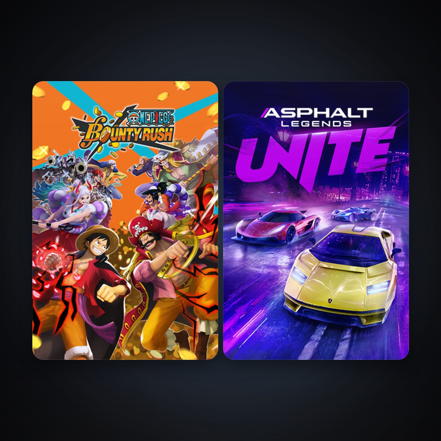 Asphalt Legends Unite + ONE PIECE Bounty Rush, 2 games, clean — HabibiAccounts