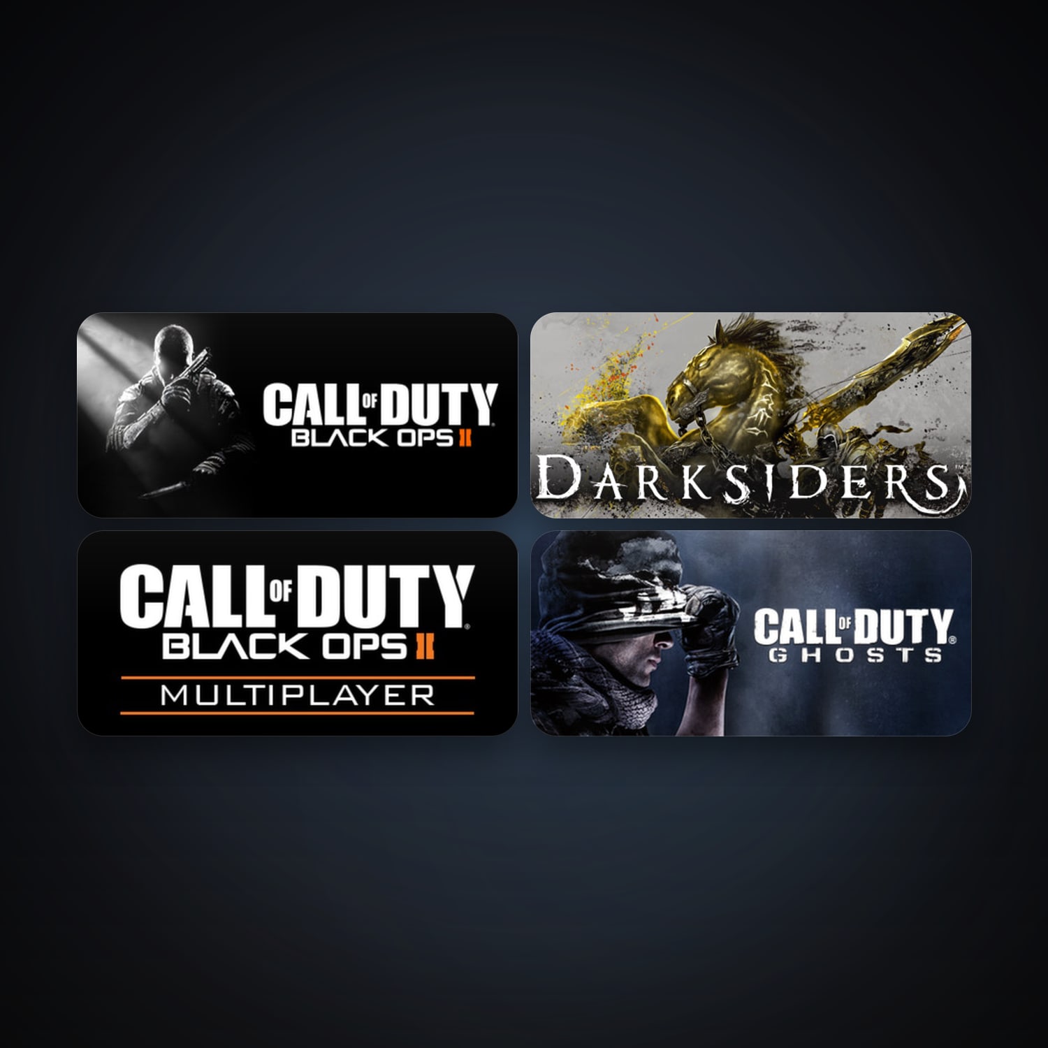 Darksiders + Call of Duty: Black Ops II, 8 games, clean — HabibiAccounts