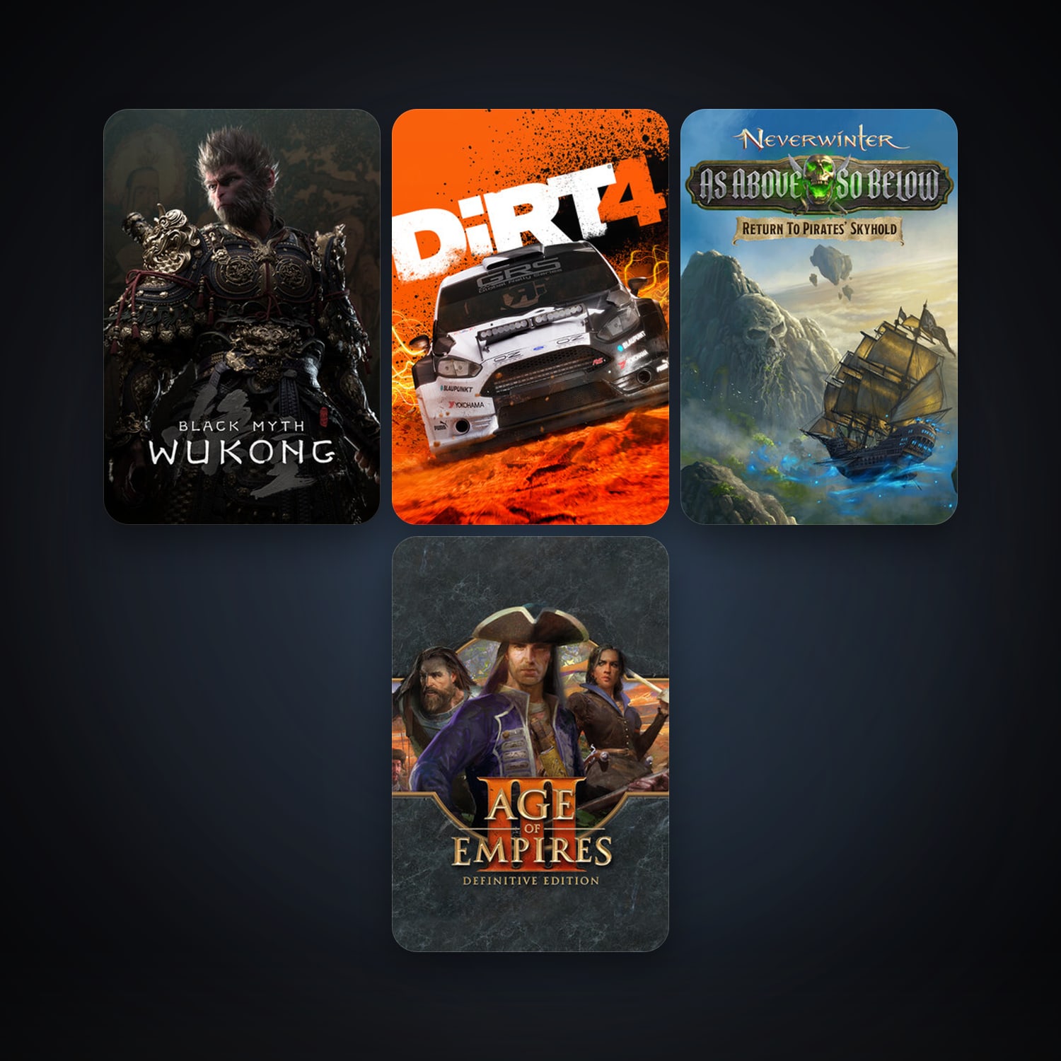 Neverwinter + DiRT 4, 6 games, clean — HabibiAccounts