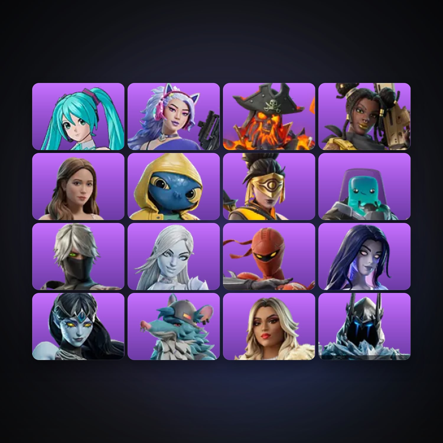 هالحساب فورتنايت Hatsune Miku وDasha، لوكر 16 سكن، 1.1K فيبوكس، لفل 106، 10 فوز — HabibiAccounts