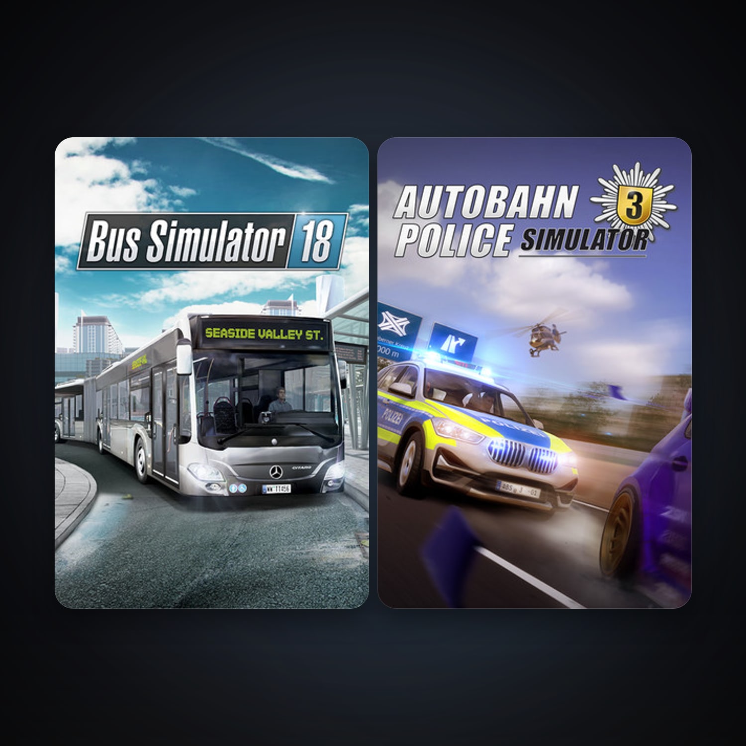 Bus Simulator 18 + Autobahn Police Simulator 3, 5 games, clean — HabibiAccounts