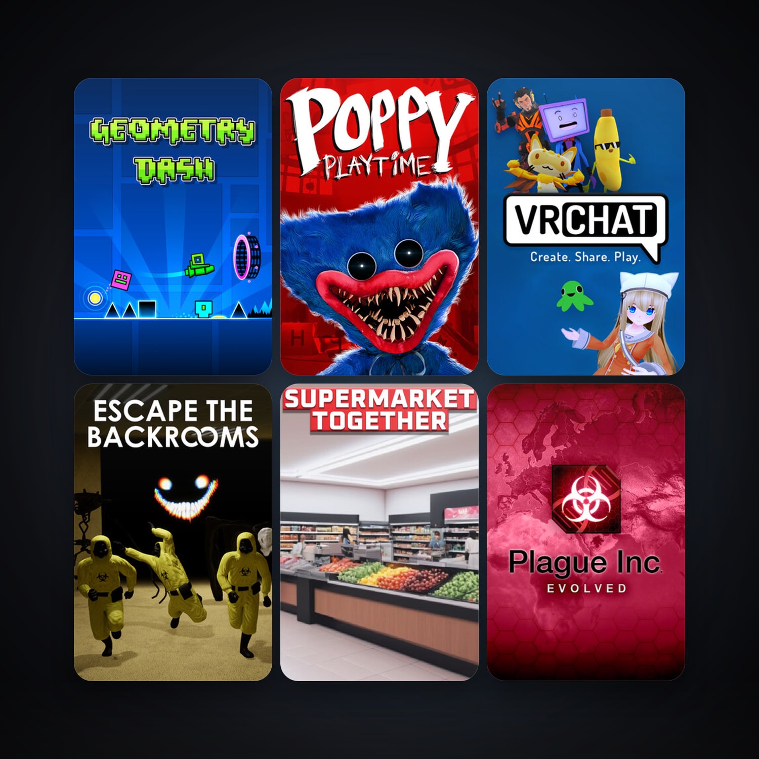 Plague Inc: Evolved + Geometry Dash, 9 games, clean — HabibiAccounts