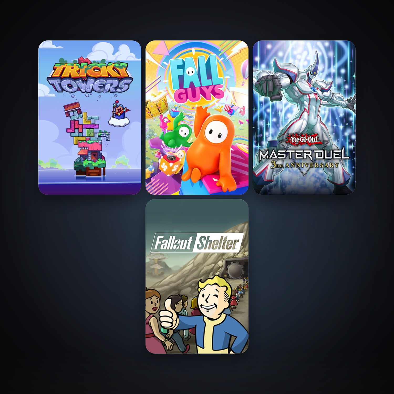 Tricky Towers + Fallout Shelter, 5 games, clean — HabibiAccounts