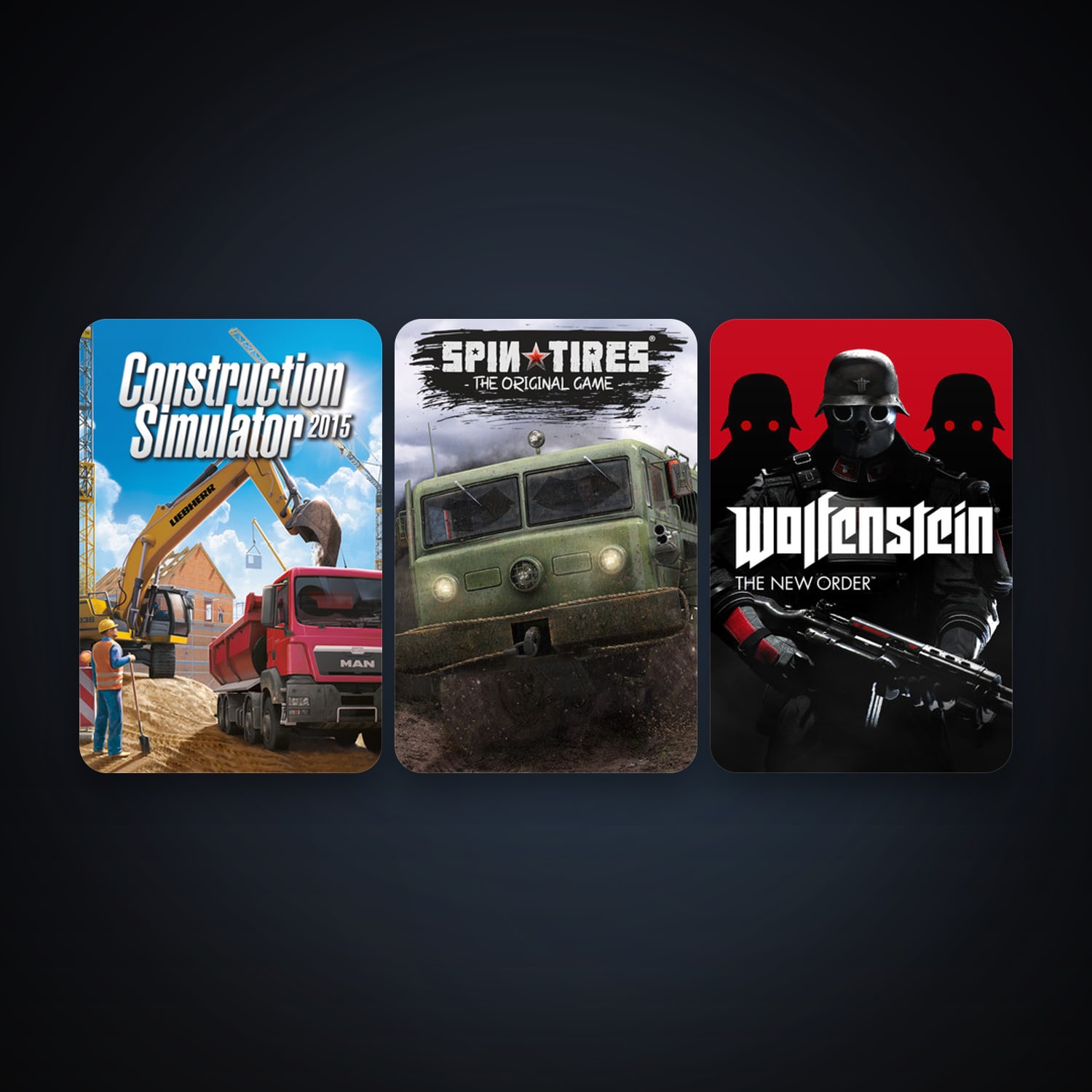 SPINTIRES + Wolfenstein: The New Order German Edition, 3 games, clean — HabibiAccounts