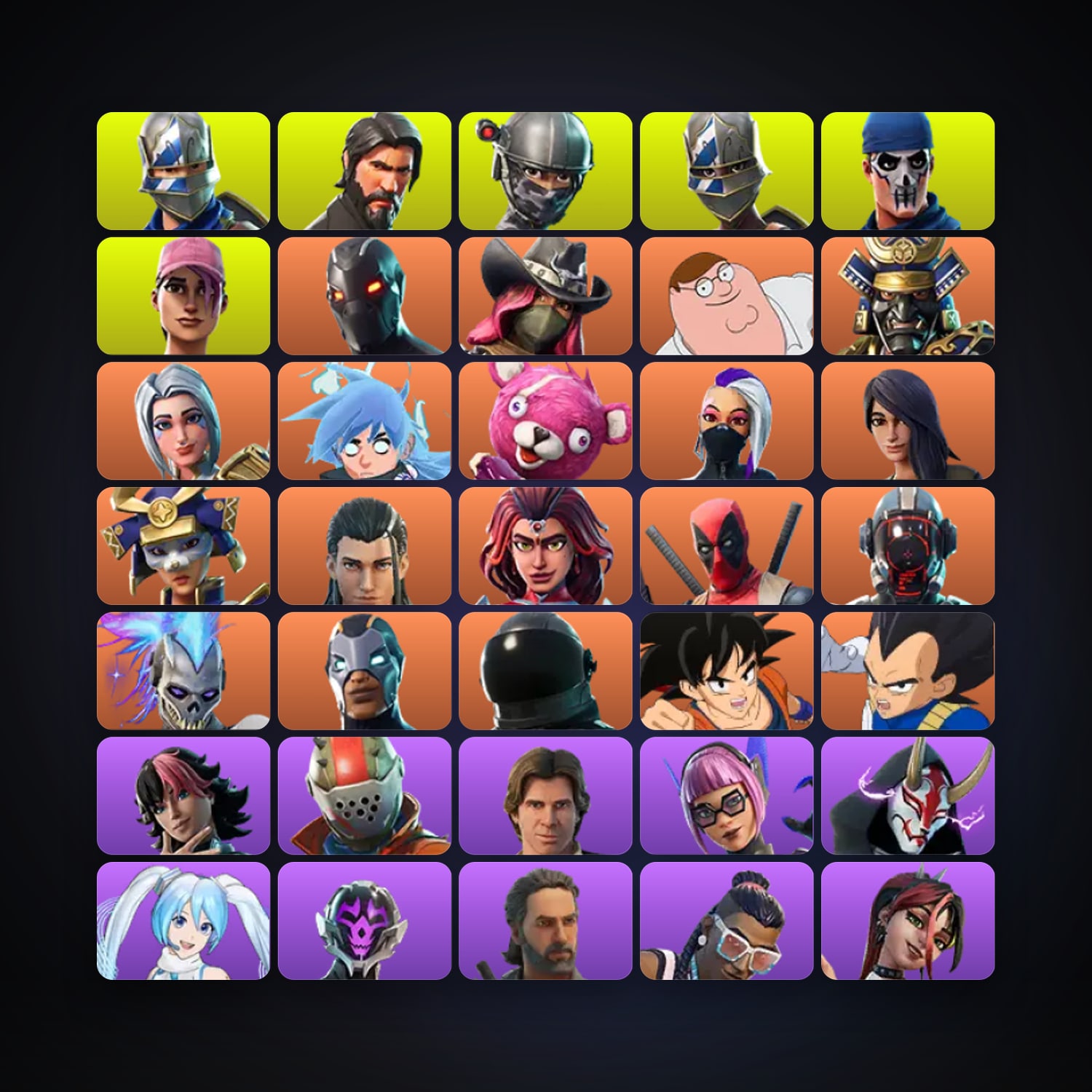 Fortnite locker — 151 skins — 2K V-Bucks — lvl 1032 — HabibiAccounts