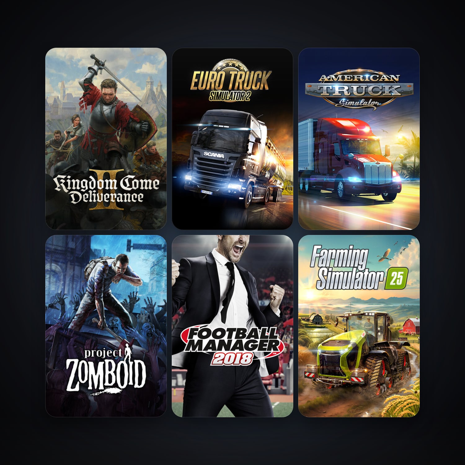Project Zomboid + Euro Truck Simulator 2, 55 games, clean — HabibiAccounts