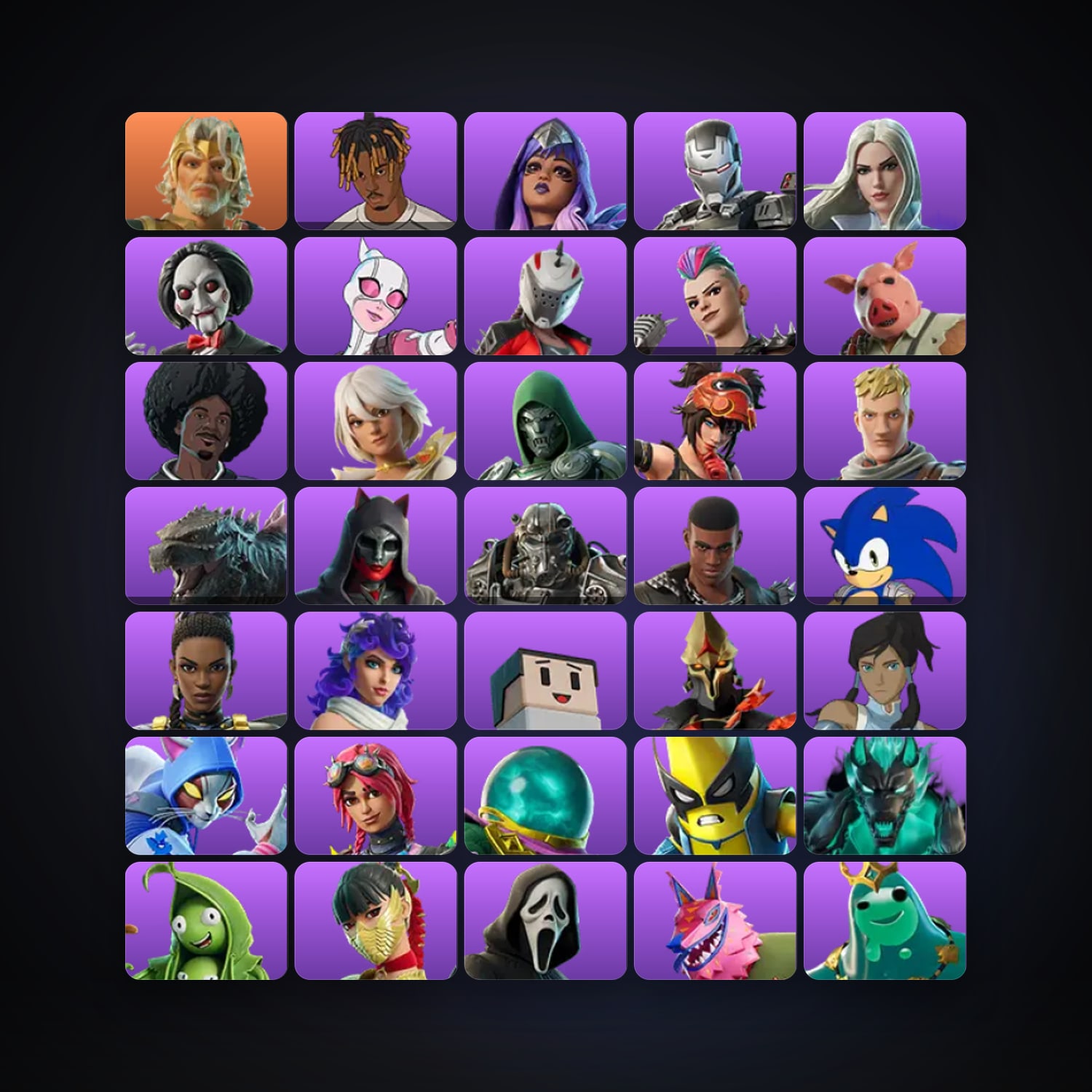 هالحساب فورتنايت Zeus وSlayer Juice WRLD، لوكر 44 سكن، 200 فيبوكس، لفل 1361، 77 فوز — HabibiAccounts