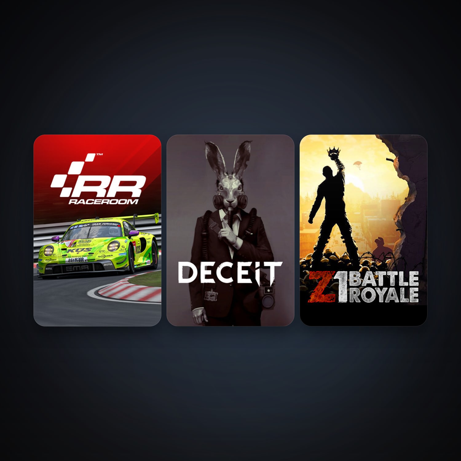 RaceRoom Racing Experience + Z1 Battle Royale, 9 games, clean — HabibiAccounts