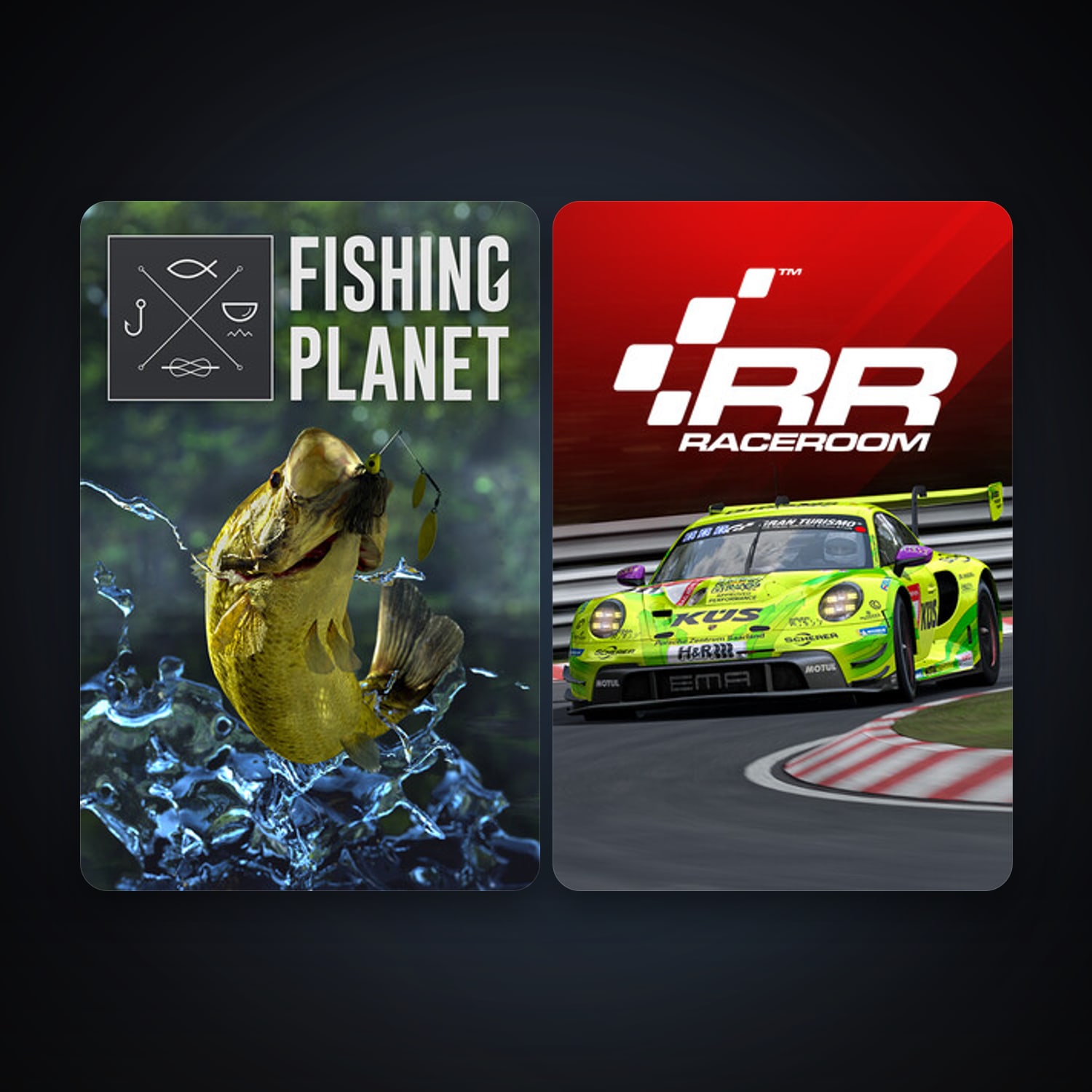 RaceRoom Racing Experience + Fishing Planet, 6 games, clean — HabibiAccounts
