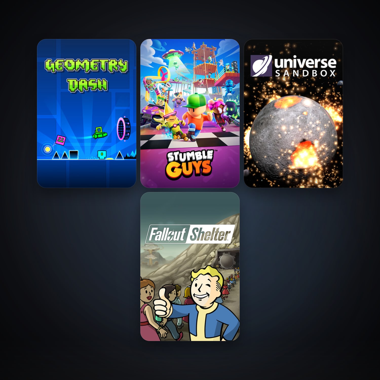 Universe Sandbox + Geometry Dash, 8 games, clean — HabibiAccounts
