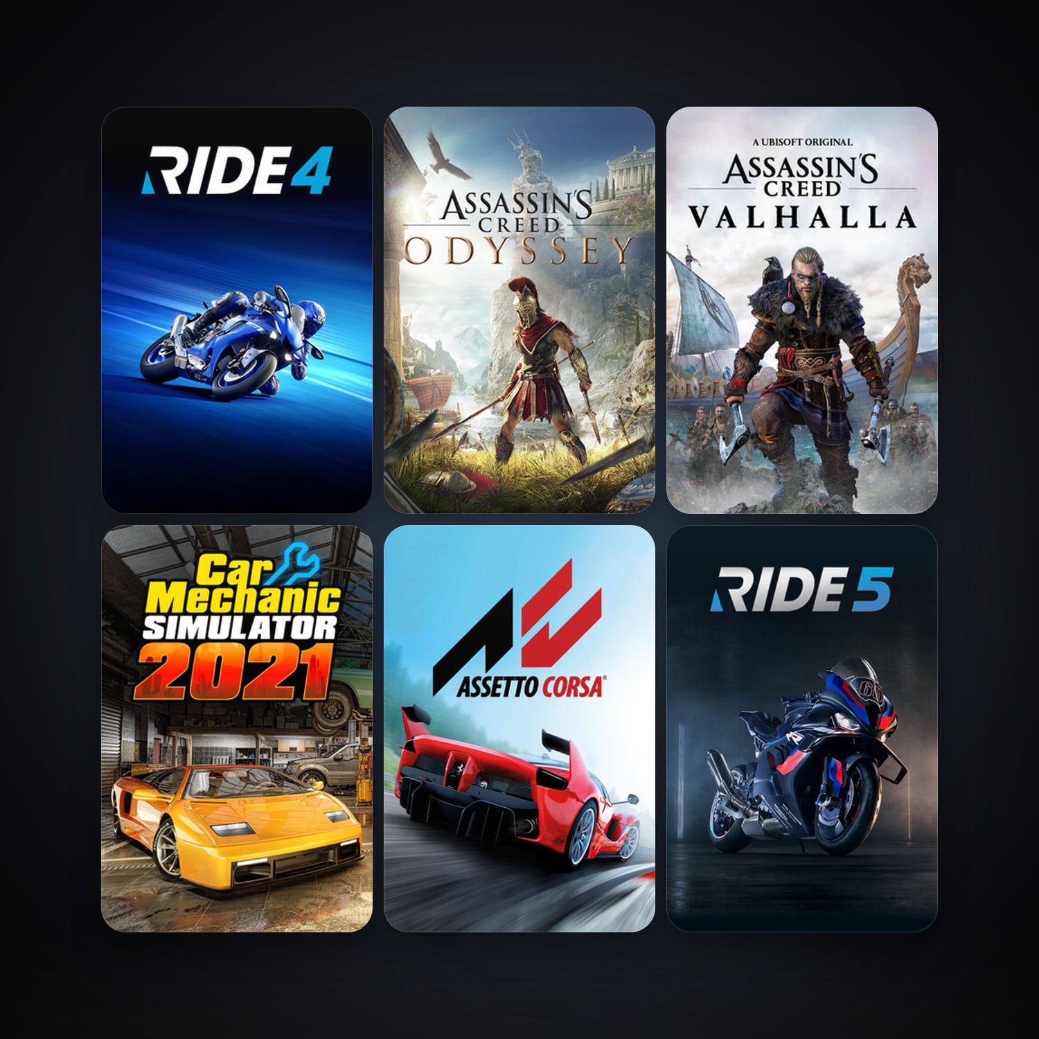 Assetto Corsa + Assassin's Creed Origins, 27 games, clean — HabibiAccounts