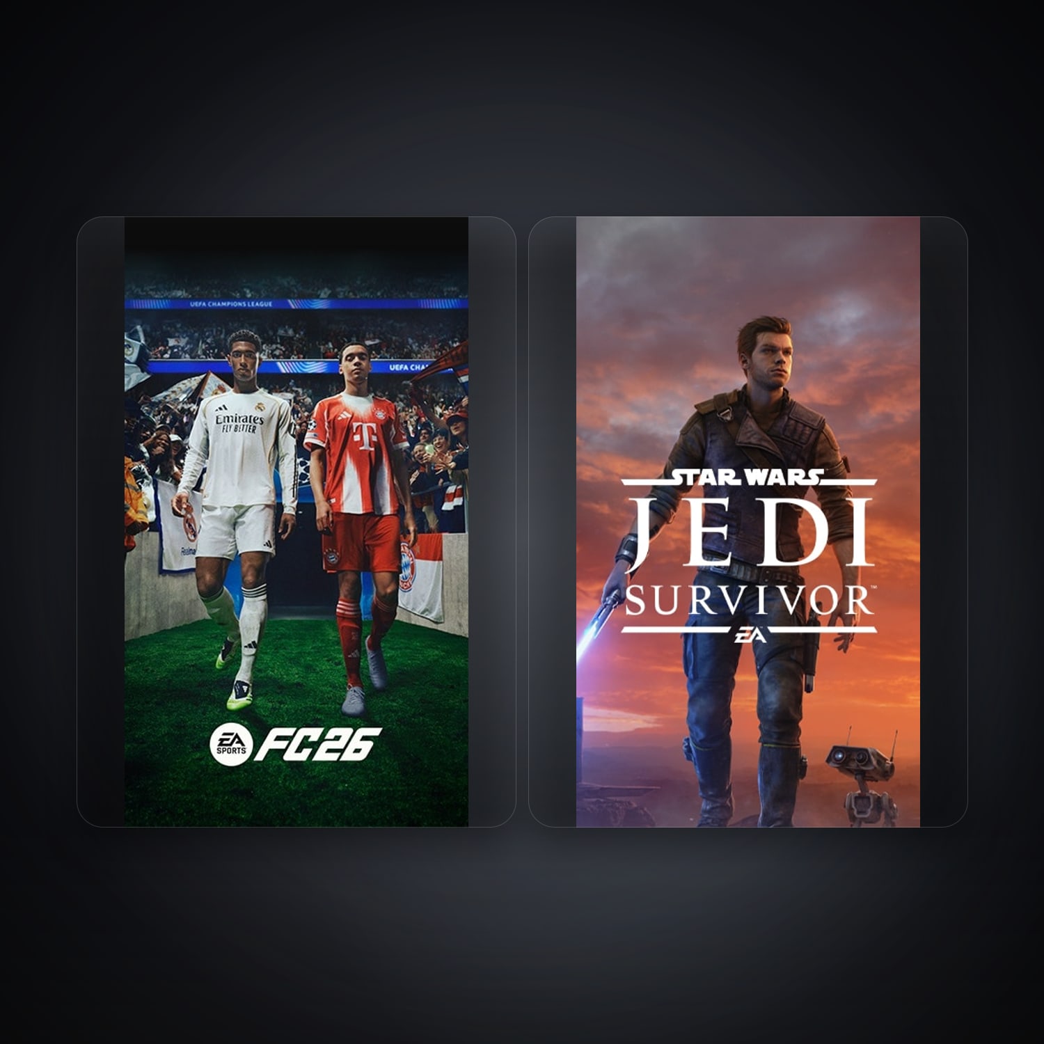 هالحساب إي إيه فيه EA SPORTS FC 26 وSTAR WARS Jedi: Survivor، IT، 3 ألعاب — HabibiAccounts
