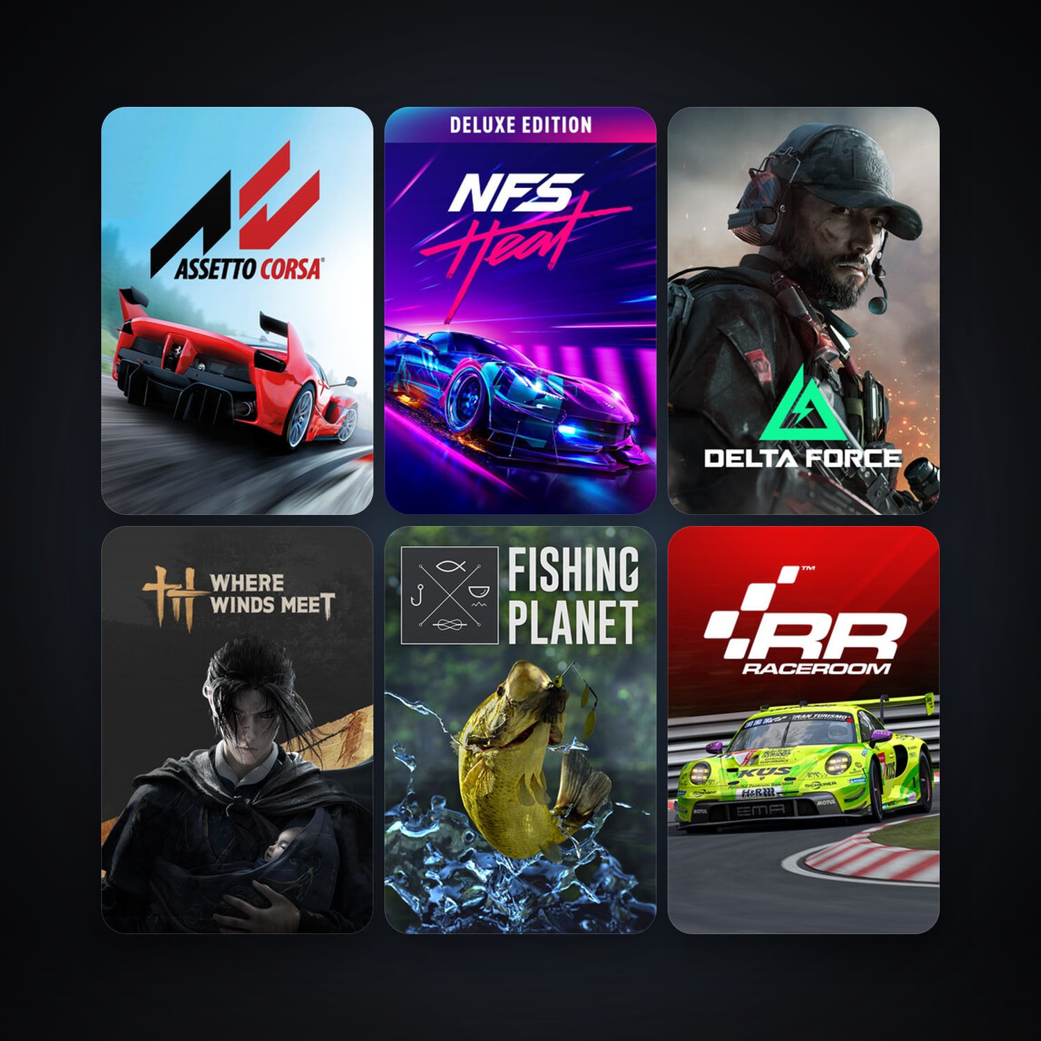 RaceRoom Racing Experience + Assetto Corsa, 12 games, clean — HabibiAccounts
