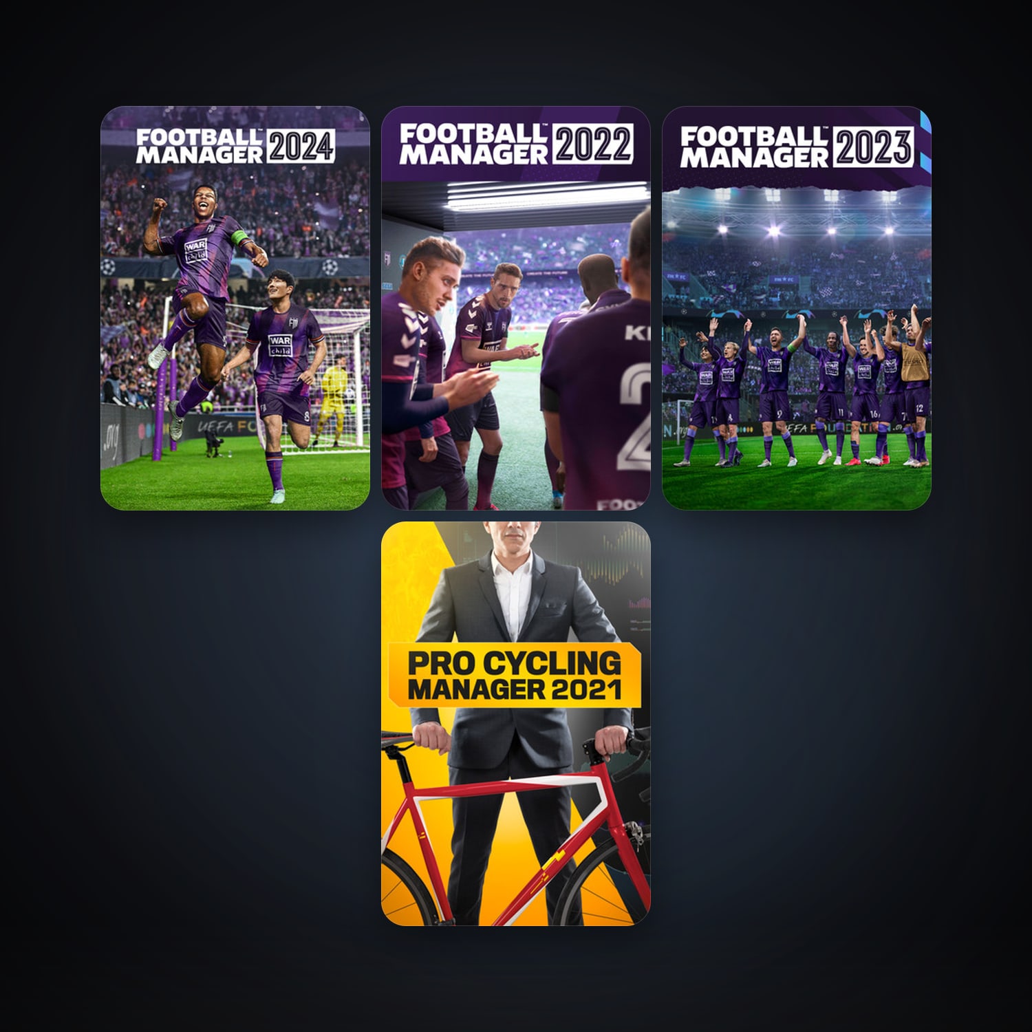 Pro Cycling Manager 2021 + Football Manager 2022, 4 games, clean — HabibiAccounts