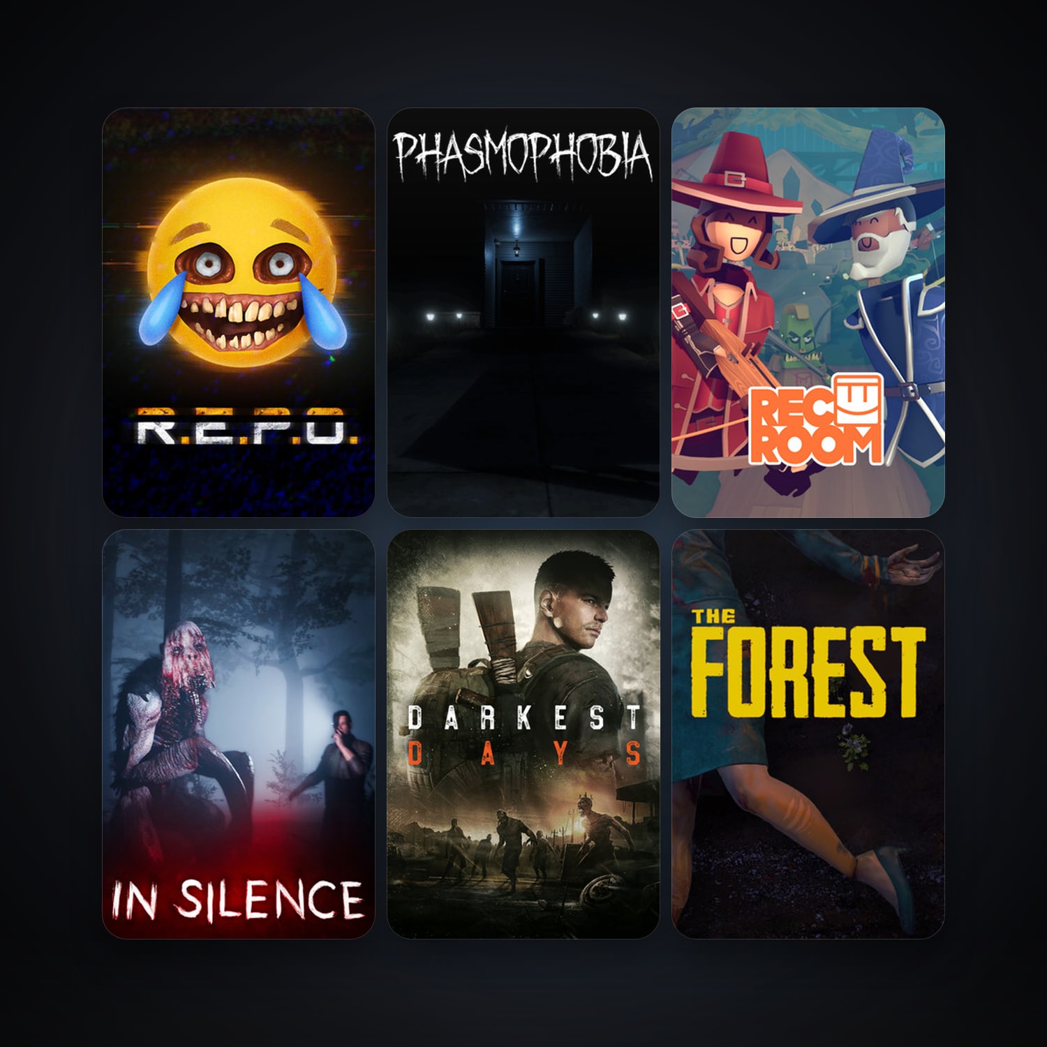 The Forest + Rec Room, 14 games, clean — HabibiAccounts