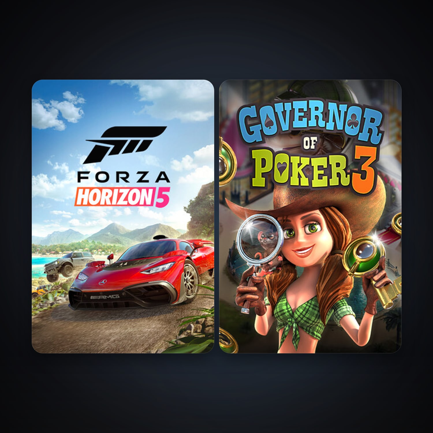 Governor of Poker 3 + Forza Horizon 5, 4 games, clean — HabibiAccounts