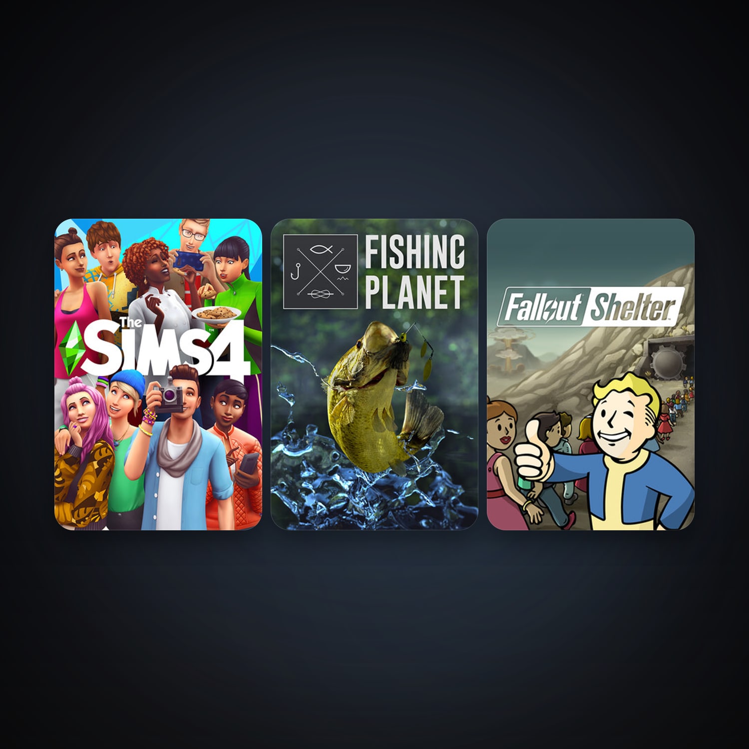 Fishing Planet + Fallout Shelter, 4 games, clean — HabibiAccounts