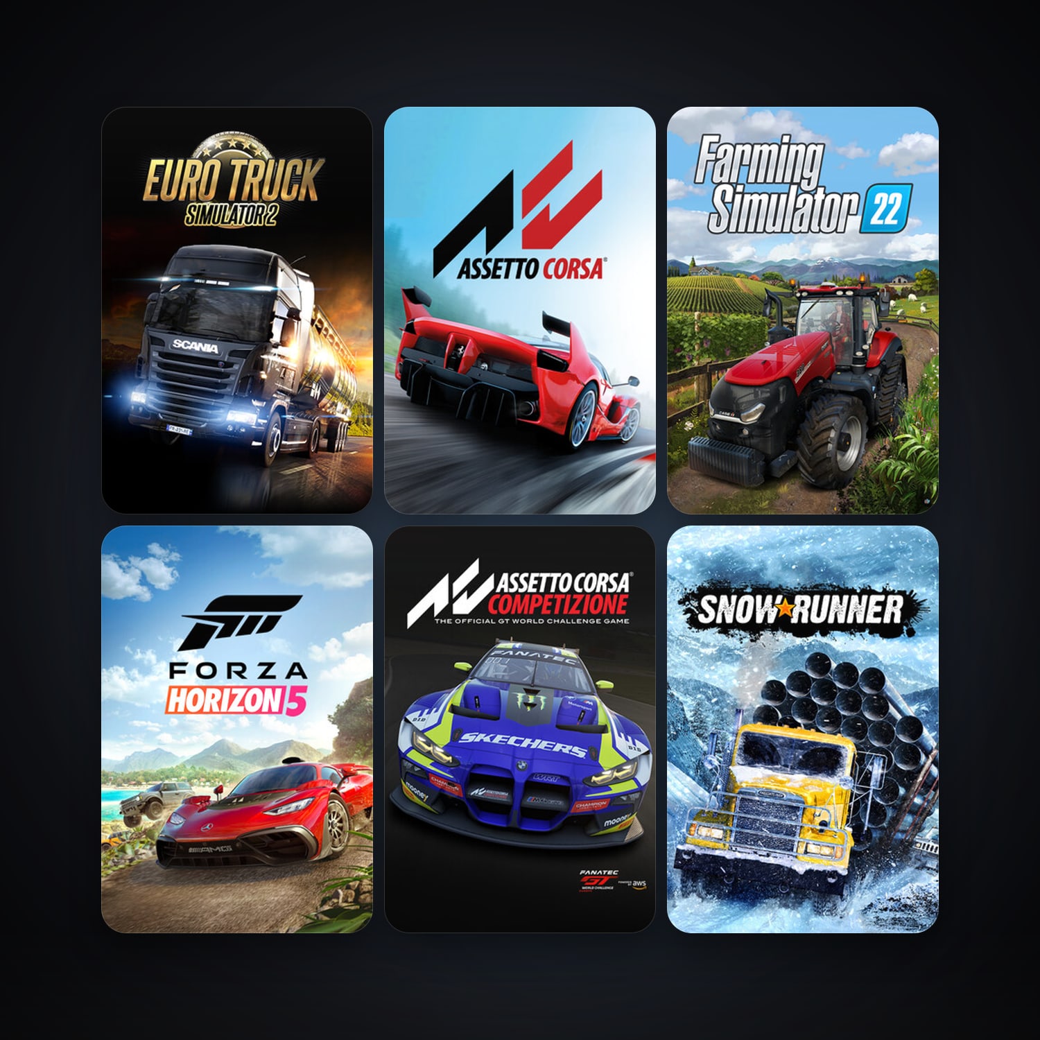 Euro Truck Simulator 2 + Assetto Corsa, 15 games, clean — HabibiAccounts