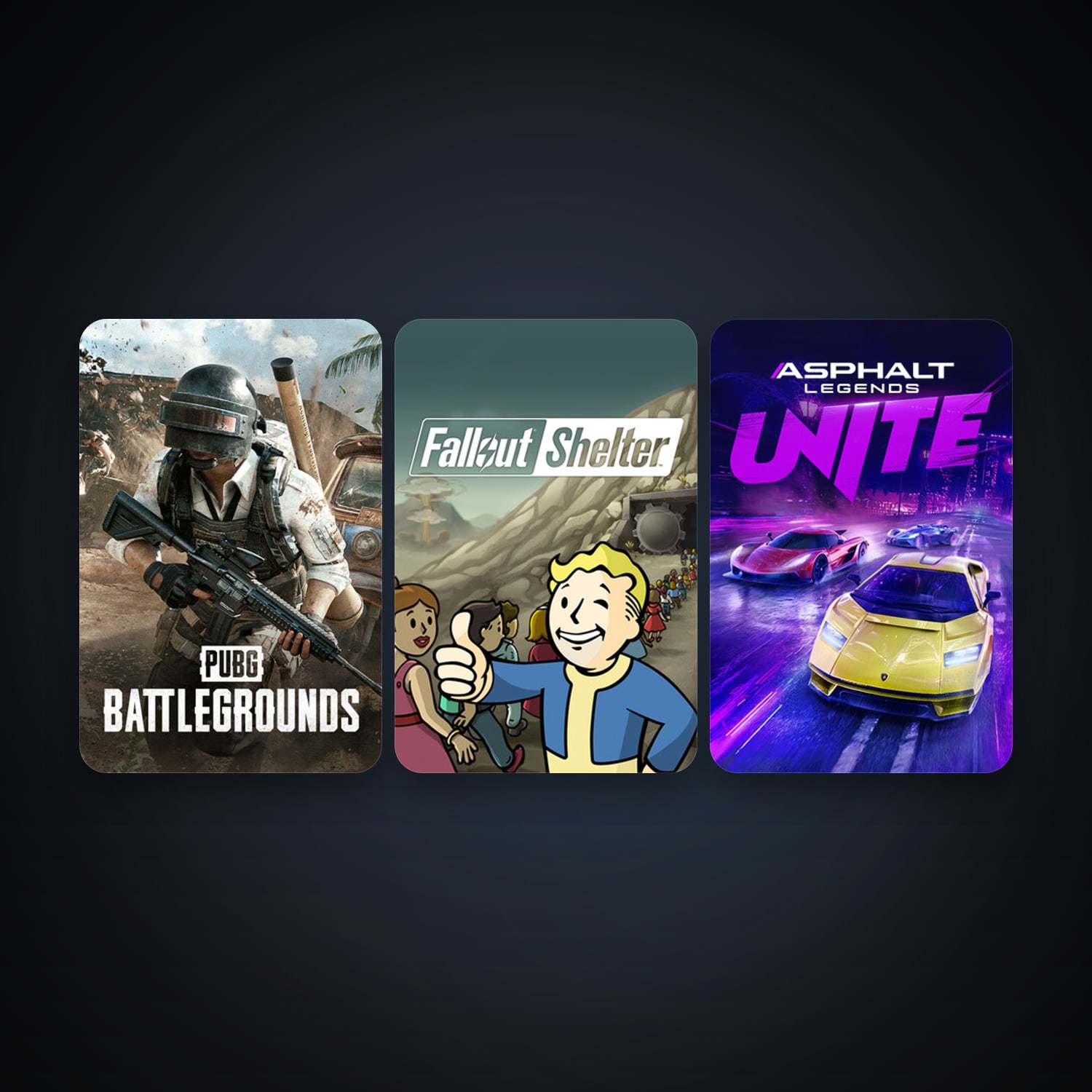 PUBG: BATTLEGROUNDS + Fallout Shelter, 3 games, clean — HabibiAccounts