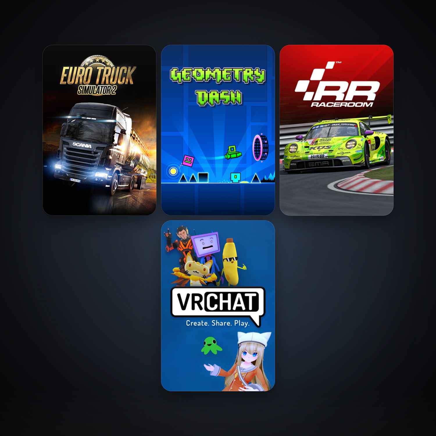 RaceRoom Racing Experience + Euro Truck Simulator 2, 15 games, clean — HabibiAccounts