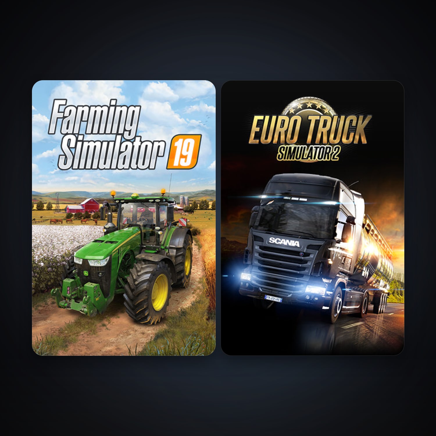 Euro Truck Simulator 2 + Farming Simulator 19, 2 games, clean — HabibiAccounts