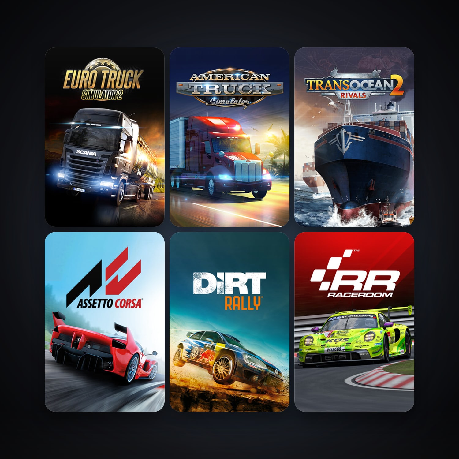 RaceRoom Racing Experience + Euro Truck Simulator 2, 15 games, clean — HabibiAccounts