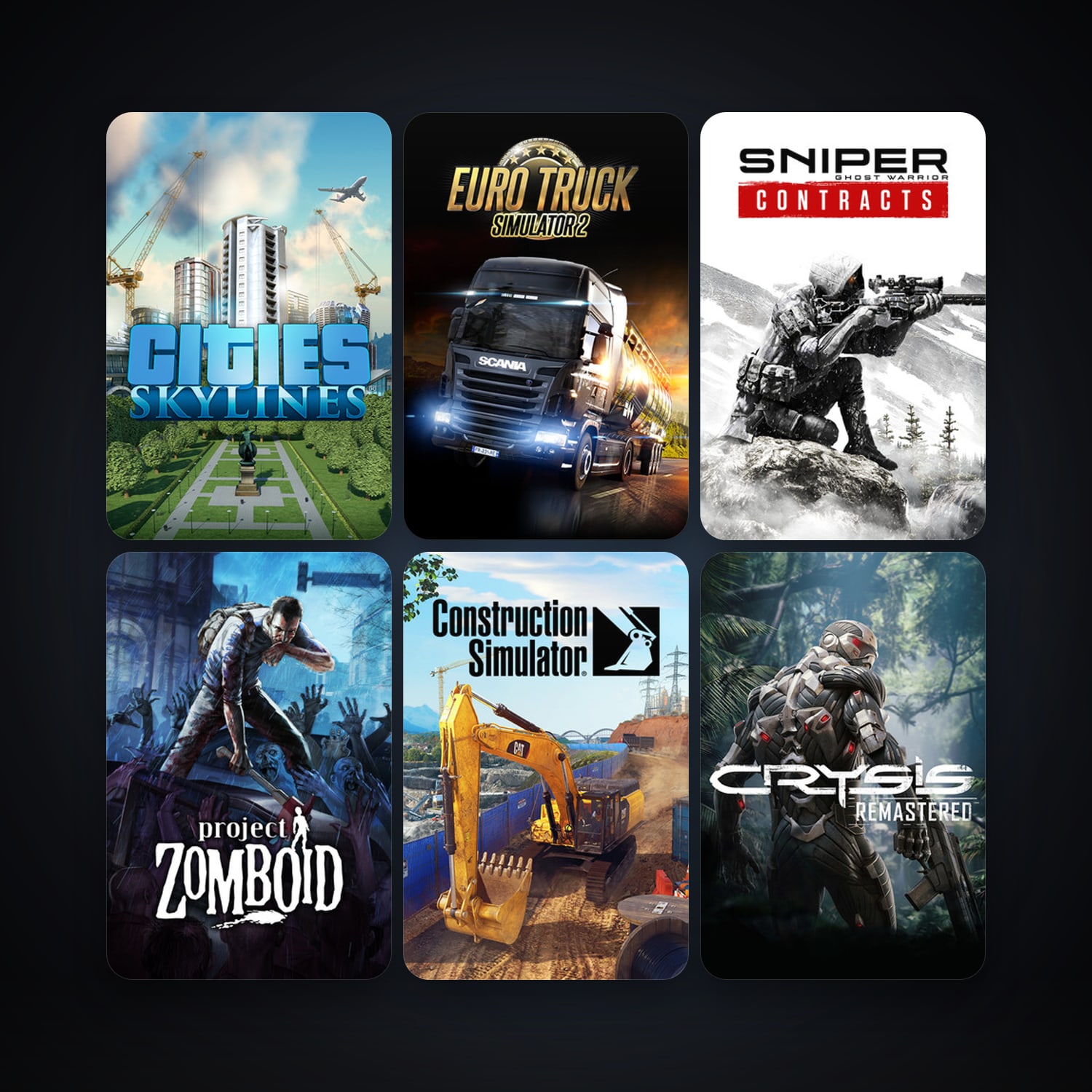 Project Zomboid + Euro Truck Simulator 2, 9 games, clean — HabibiAccounts