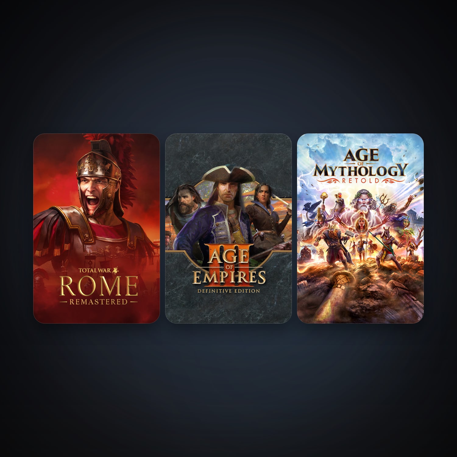 Total War: ROME REMASTERED + Age of Empires III: Definitive Edition, 5 games, clean — HabibiAccounts