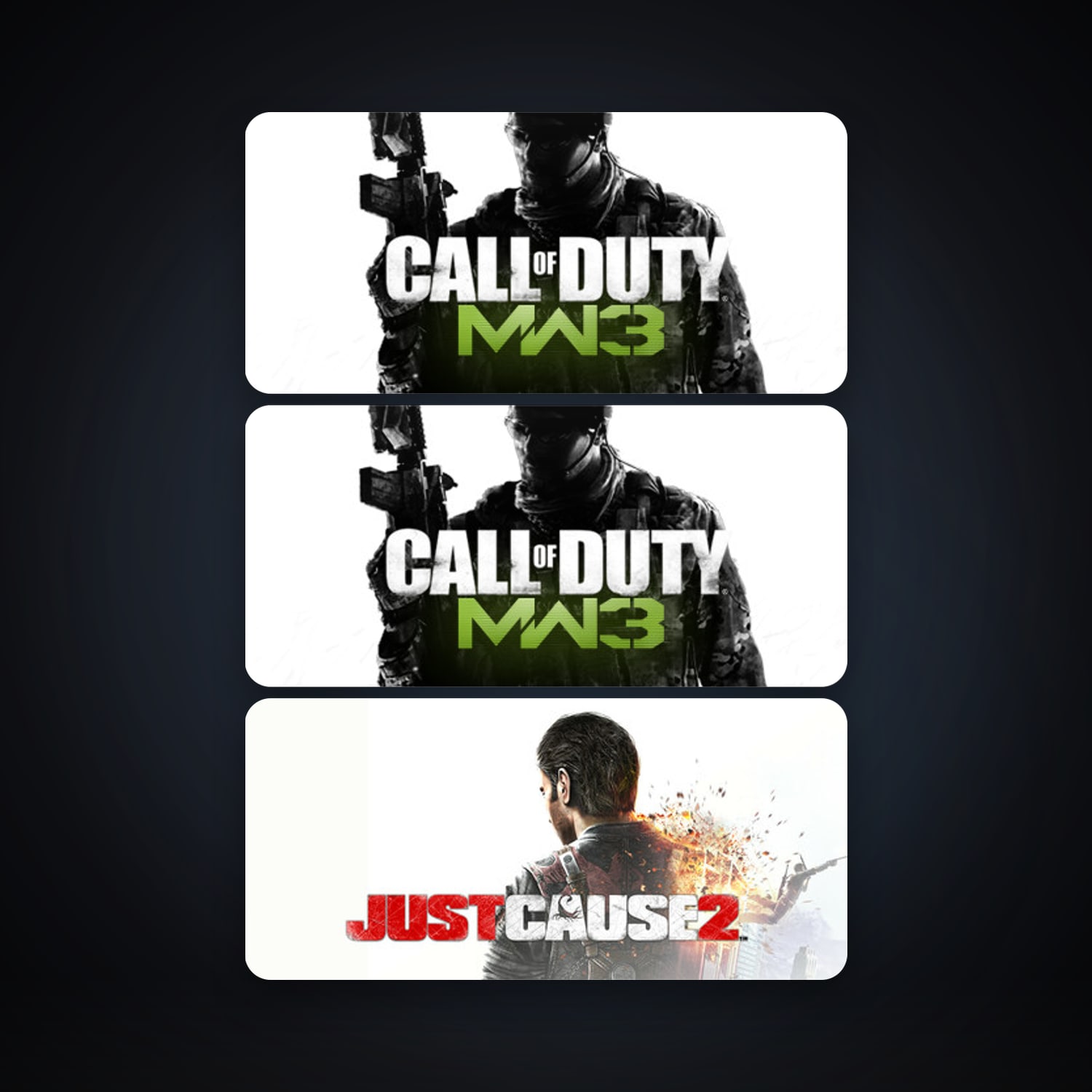 Just Cause 2 + Call of Duty: Modern Warfare 3 (2011), 3 games, clean — HabibiAccounts