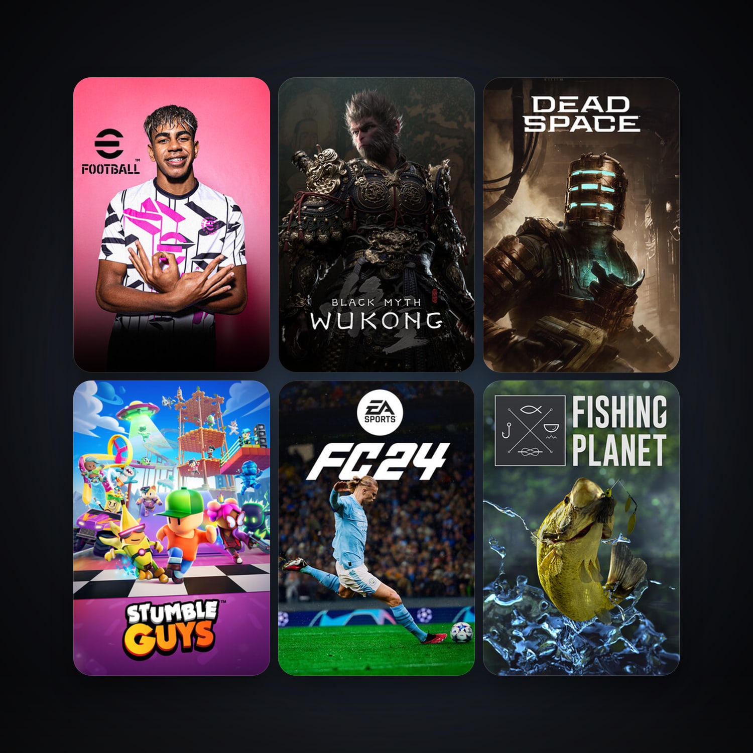 Fishing Planet + eFootball 2024, 11 games, clean — HabibiAccounts