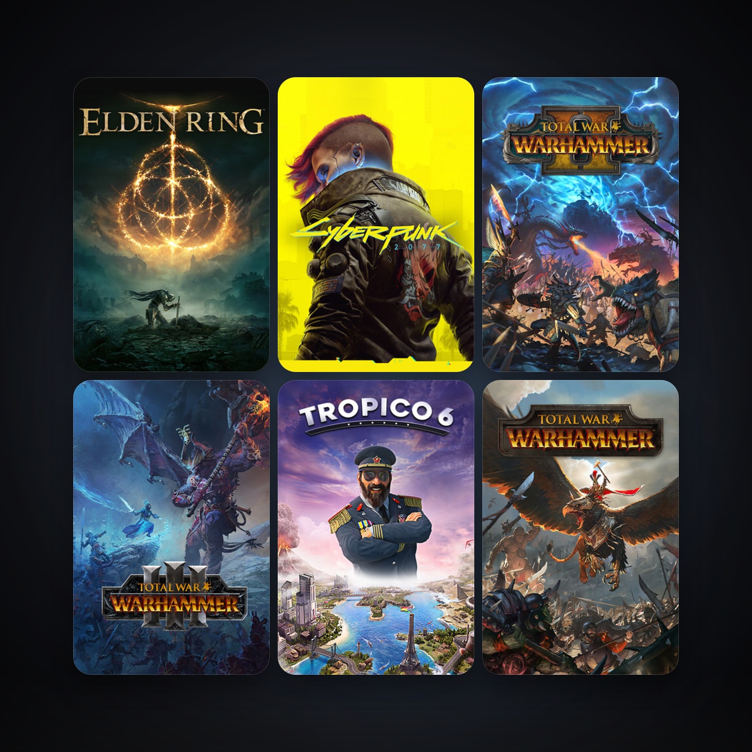 Total War: WARHAMMER + Tropico 6, 72 games, Steam 10, clean — HabibiAccounts