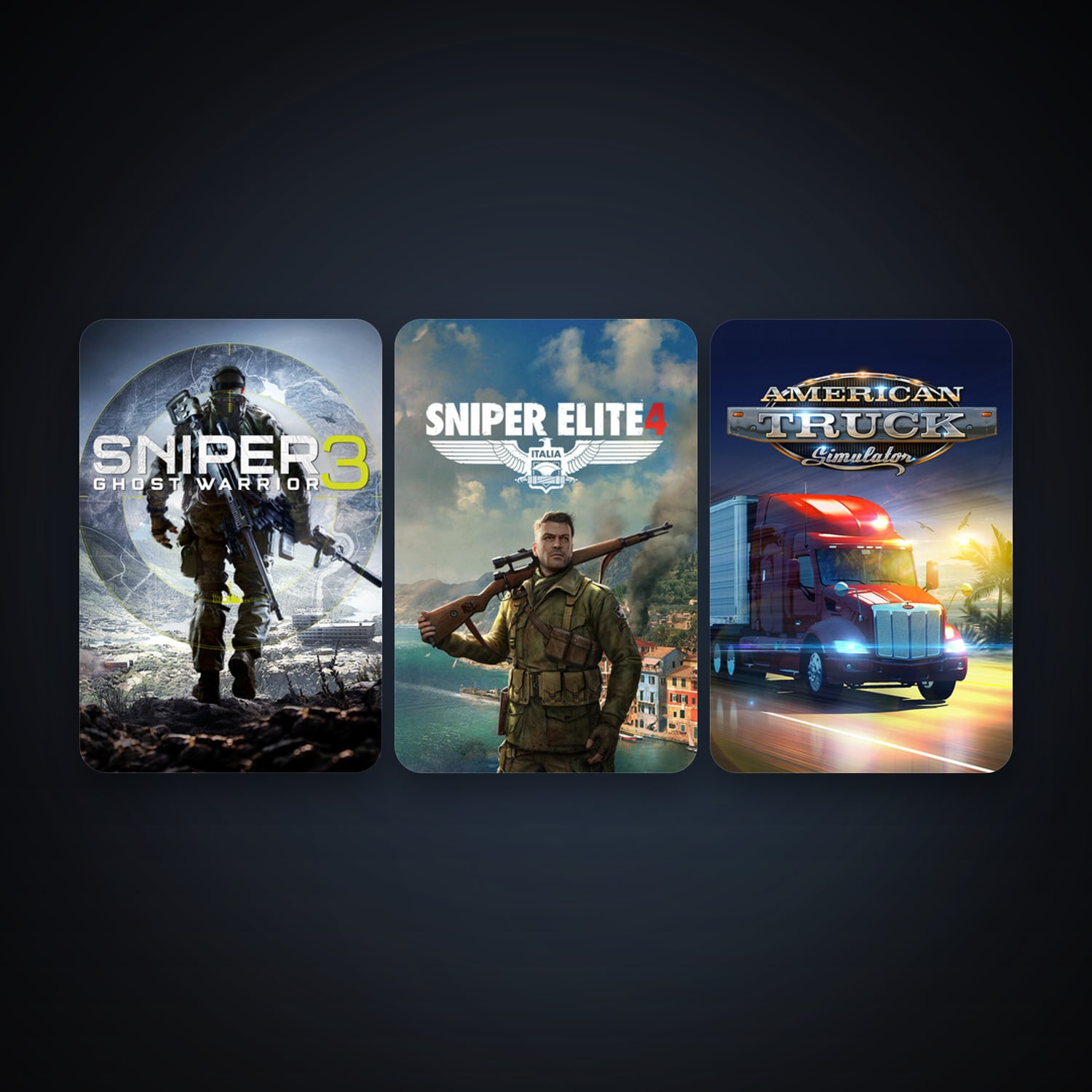 American Truck Simulator + Sniper Elite 4, 3 games, clean — HabibiAccounts