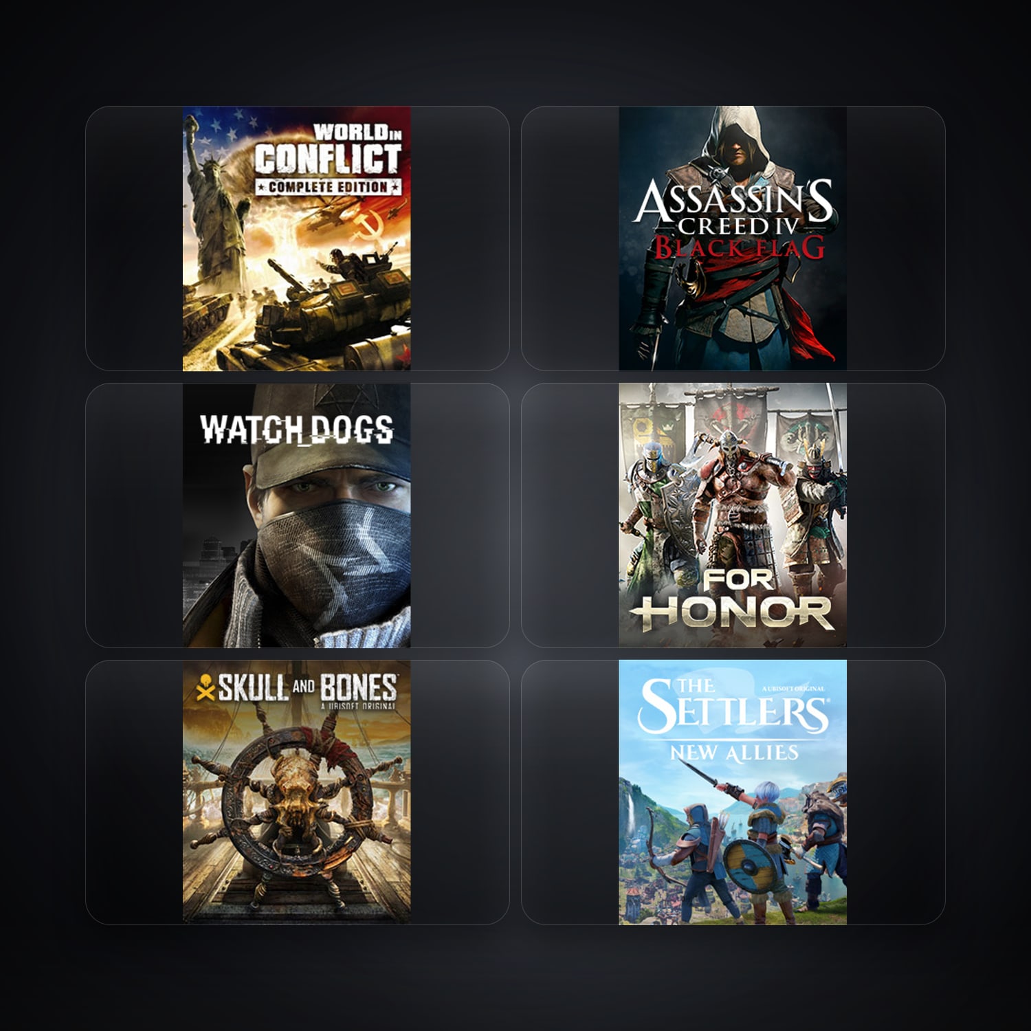 حساب يوبيسوفت فيه World In Conflict وAssassin’s Creed IV Black Flag، TR، 9 ألعاب — HabibiAccounts