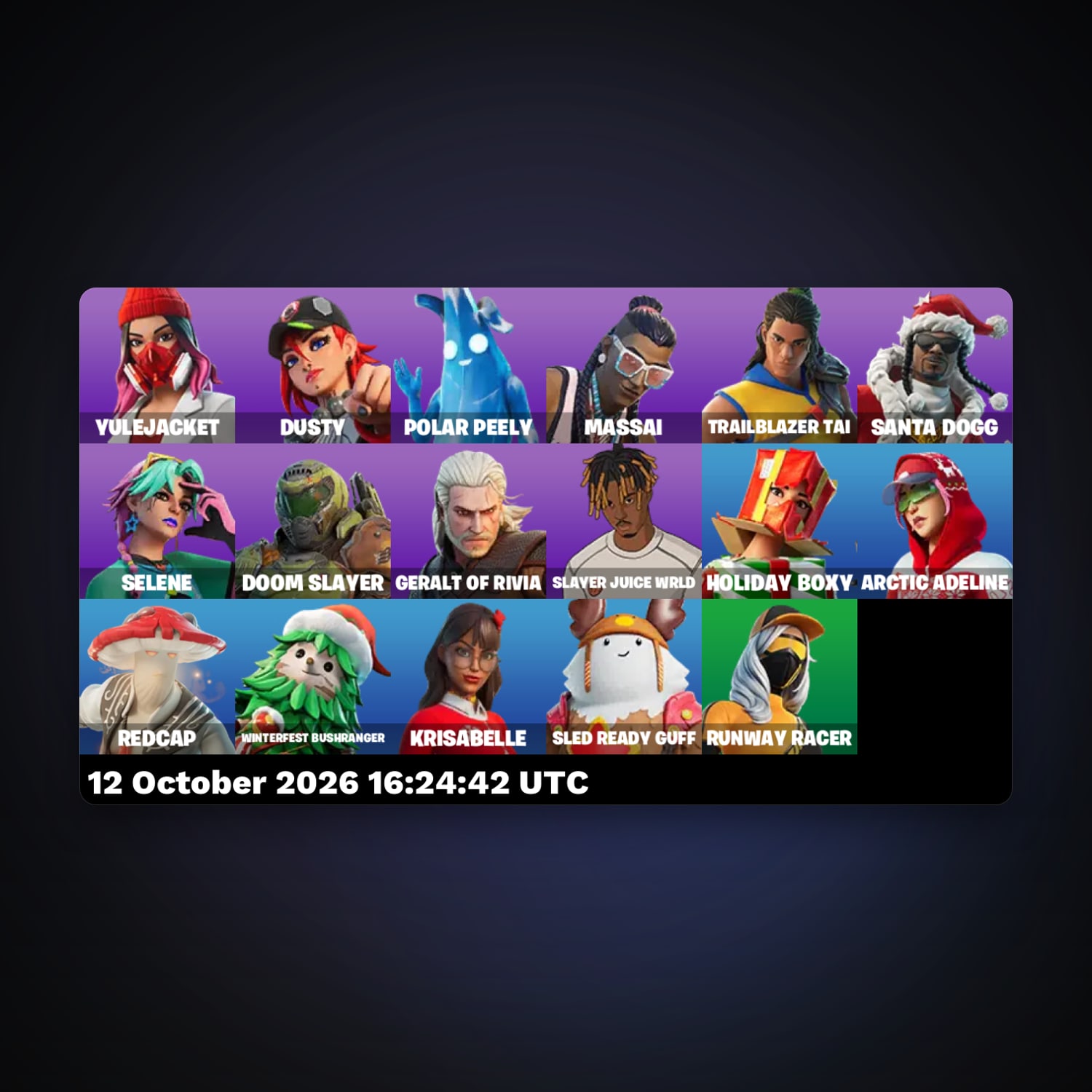 Fortnite account with Yulejacket & Dusty — 17 skins — 250 V-Bucks — lvl 501 — HabibiAccounts