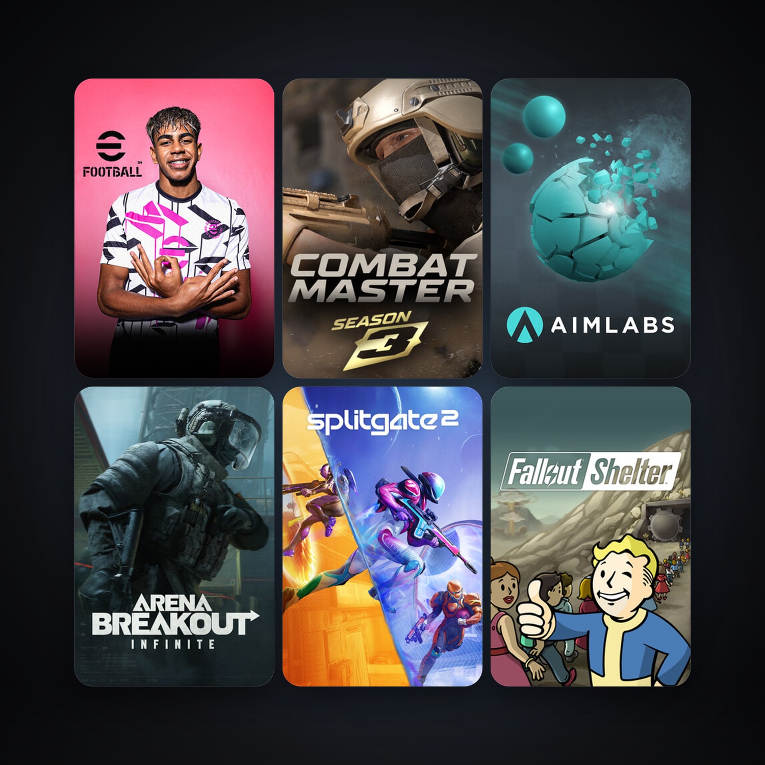 Fallout Shelter + Aimlabs, 11 games, clean — HabibiAccounts
