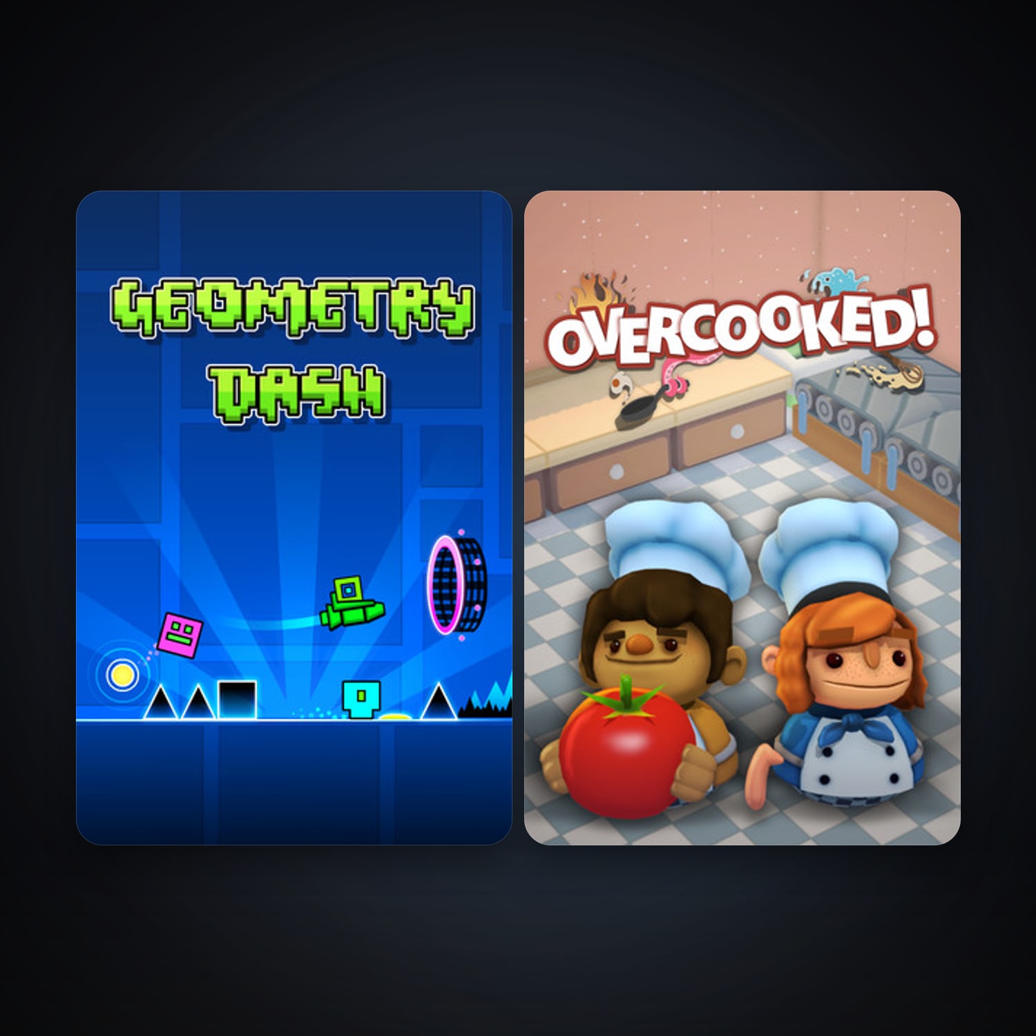 Geometry Dash + Overcooked, 5 games, clean — HabibiAccounts