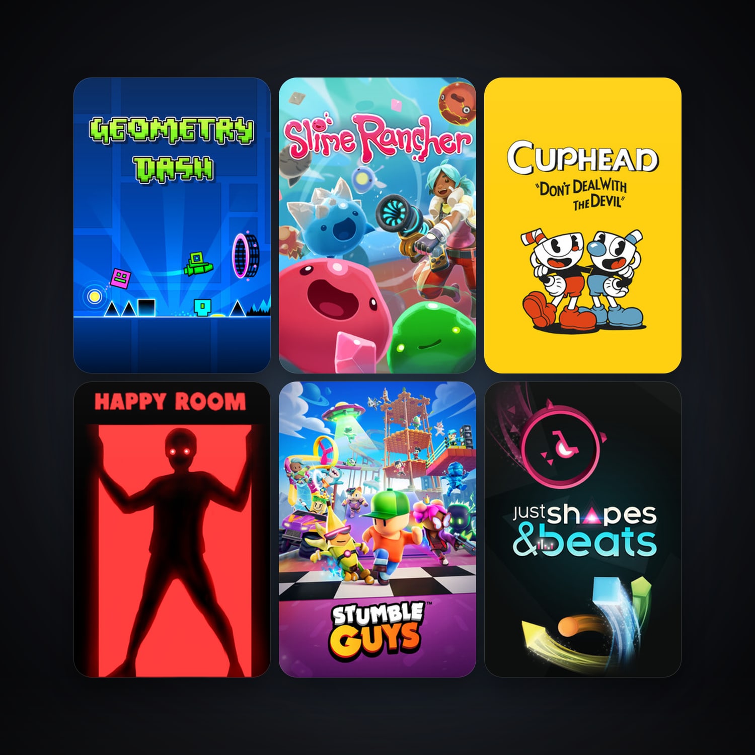 Cuphead + Geometry Dash, 18 games, clean — HabibiAccounts