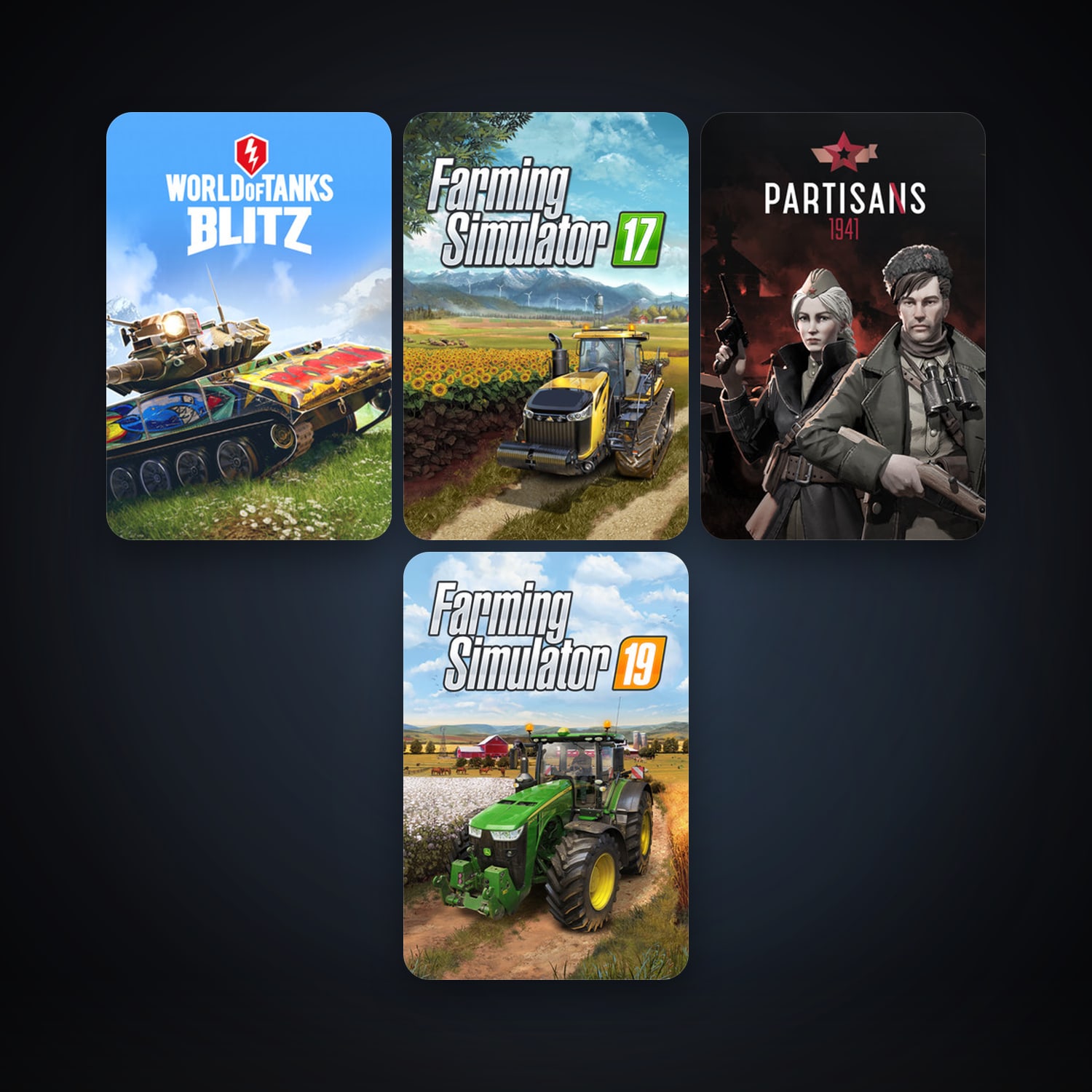 World of Tanks Blitz + Farming Simulator 17, 4 games, clean — HabibiAccounts