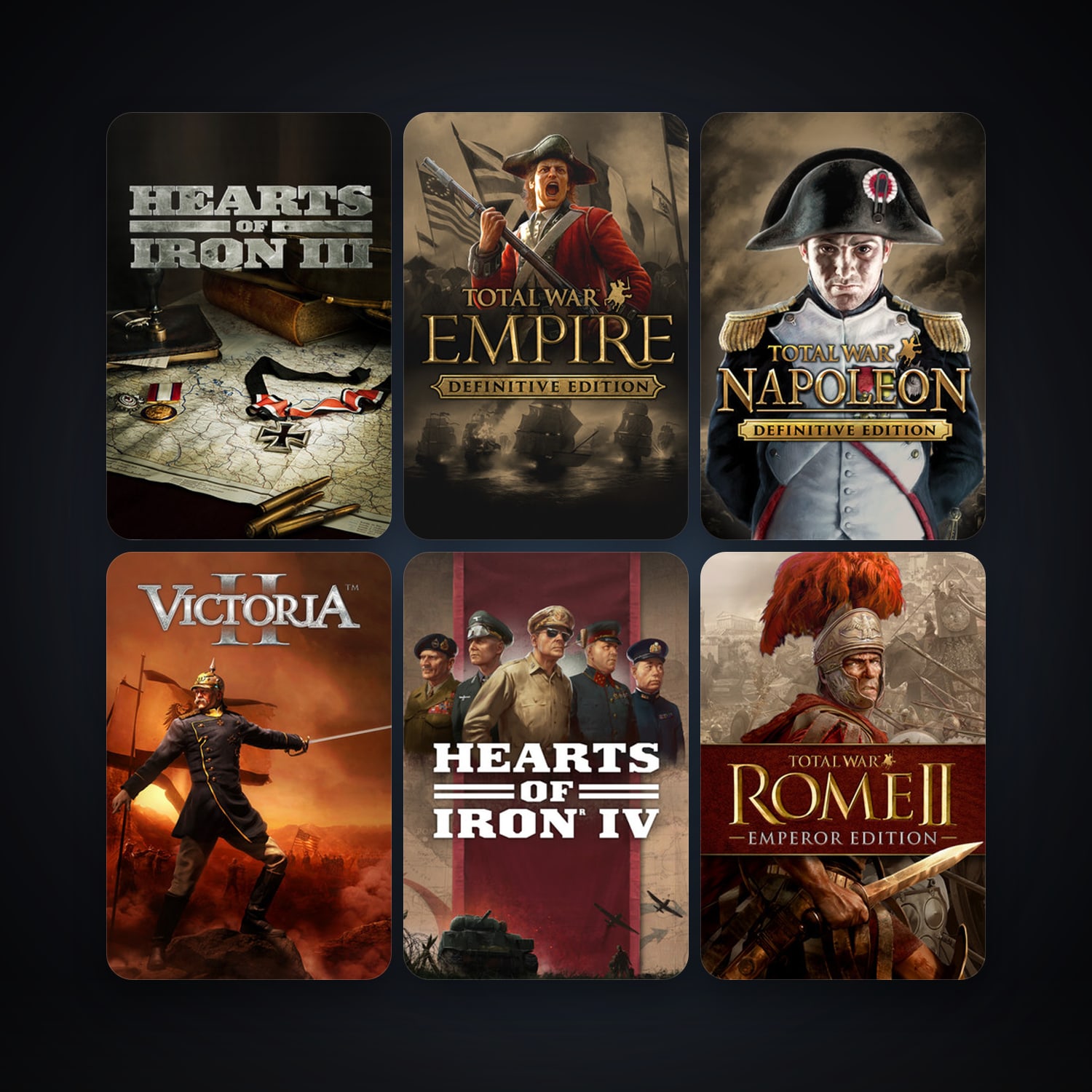 Empire: Total War + Hearts of Iron III, 114 games, Steam 11, clean — HabibiAccounts
